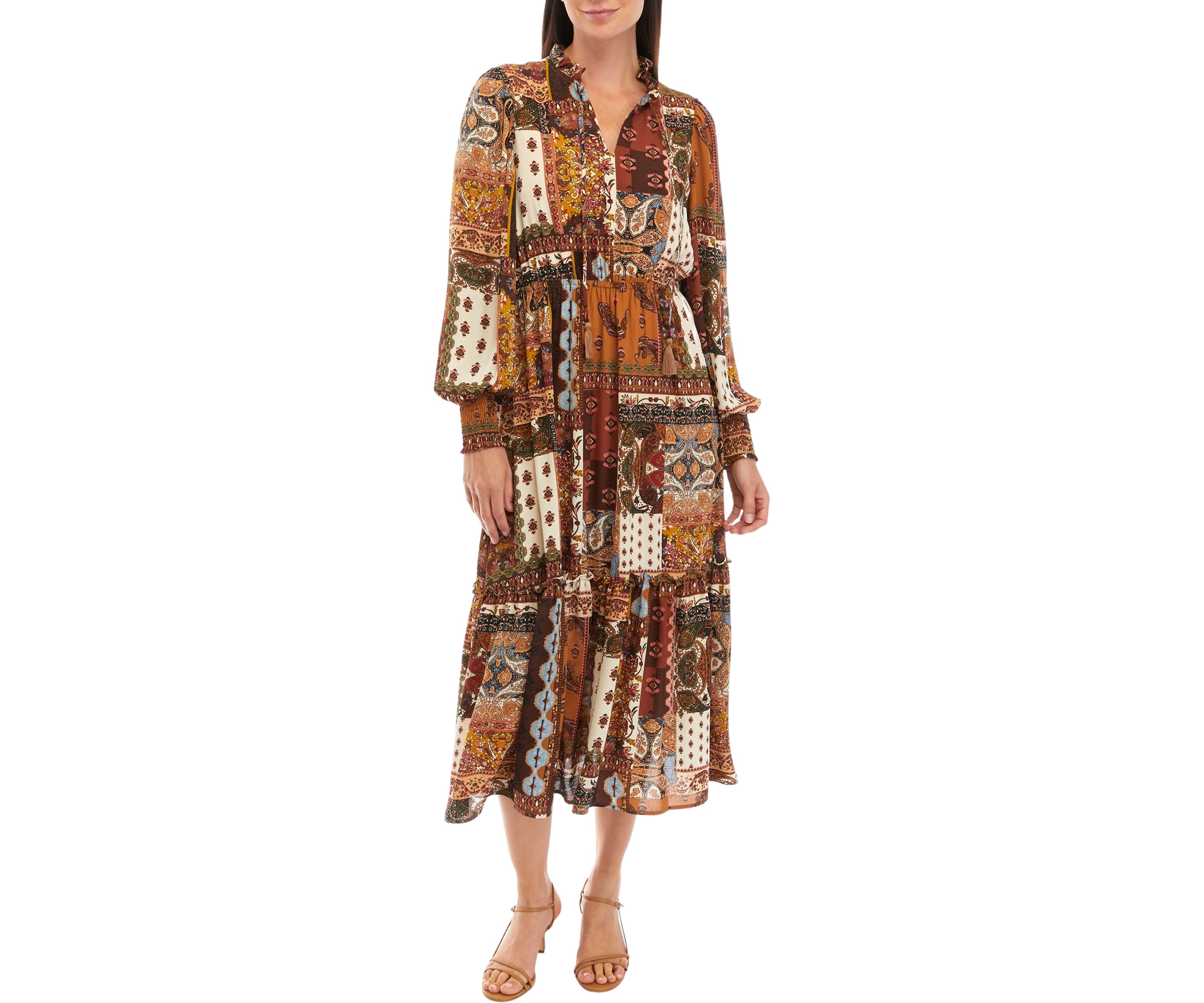 Womens Patchwork Printed Maxi Dress