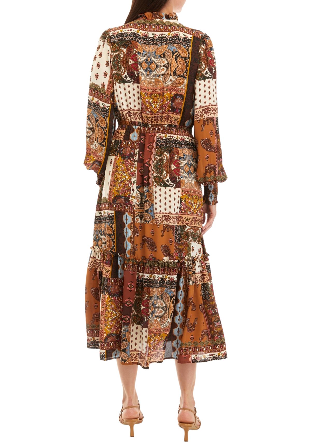 Womens Patchwork Printed Maxi Dress