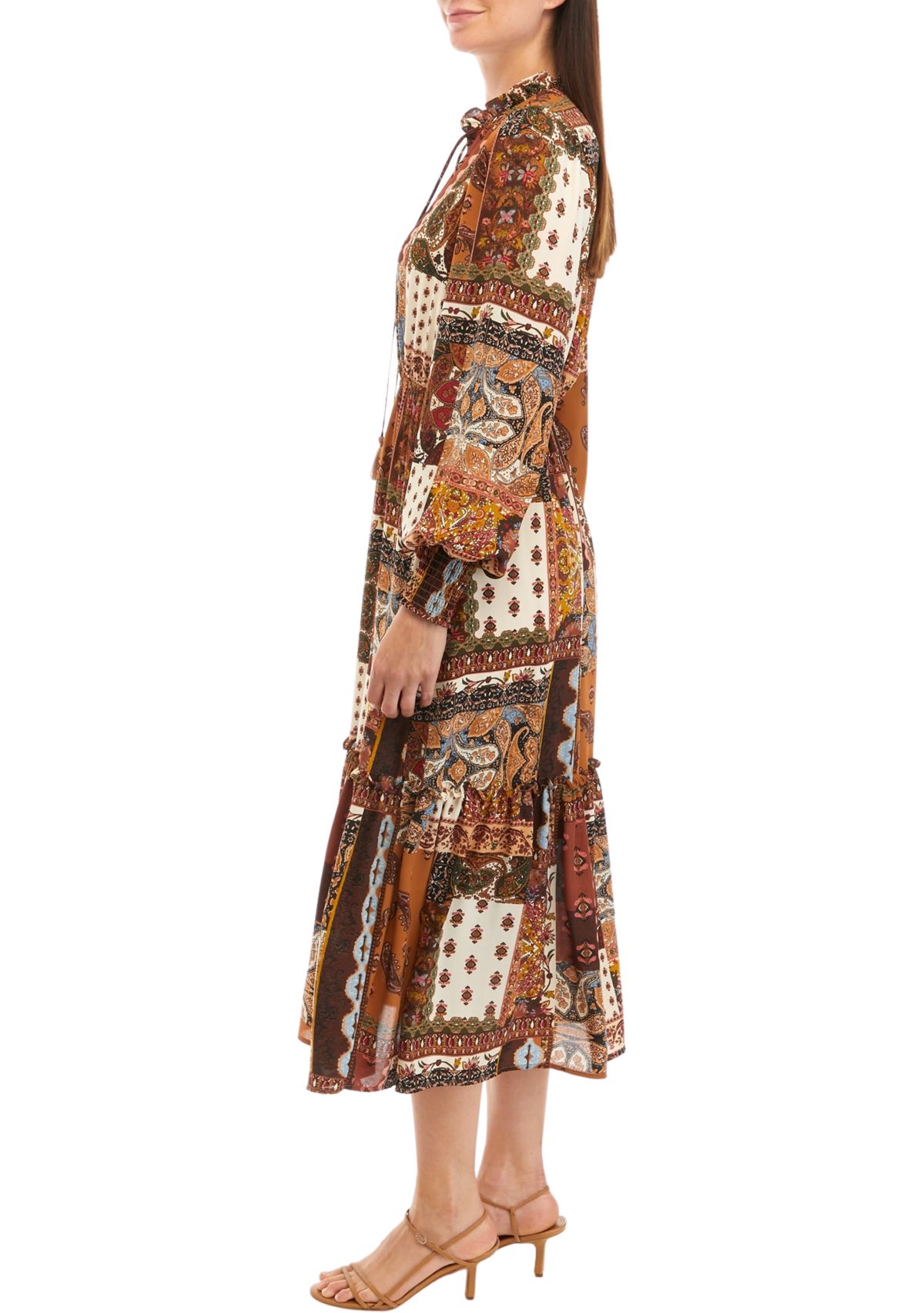Womens Patchwork Printed Maxi Dress
