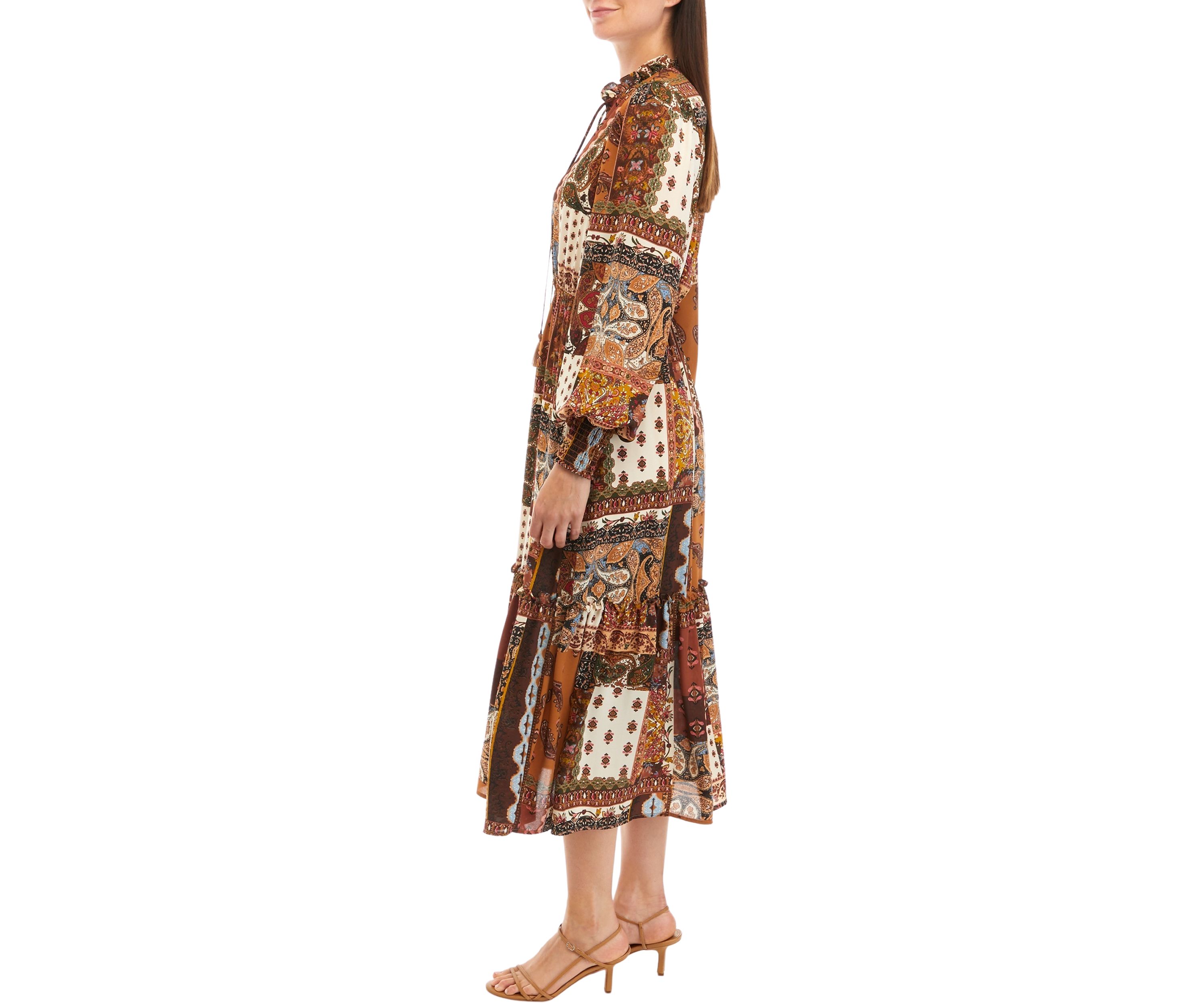 Womens Patchwork Printed Maxi Dress