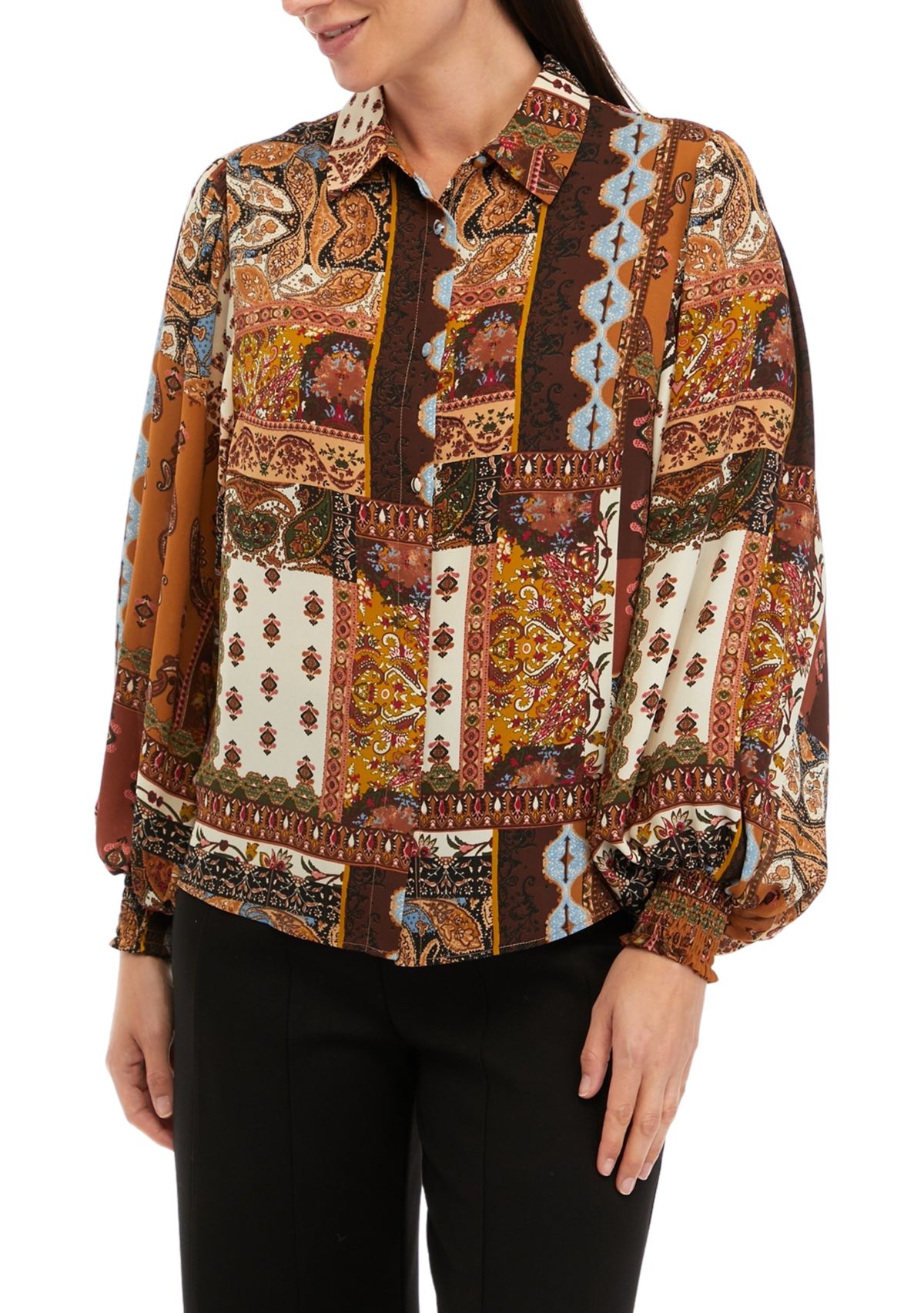 Womens Patchwork Printed Blouse