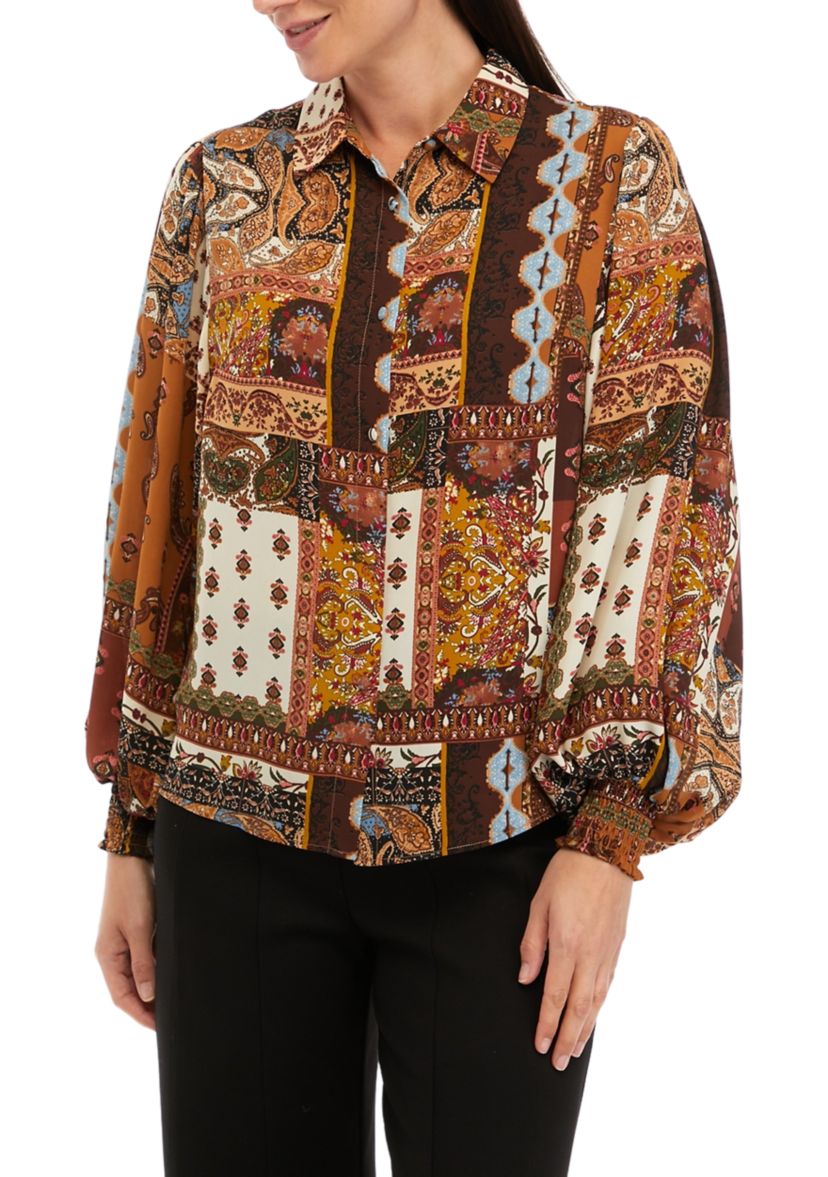 Womens Patchwork Printed Blouse