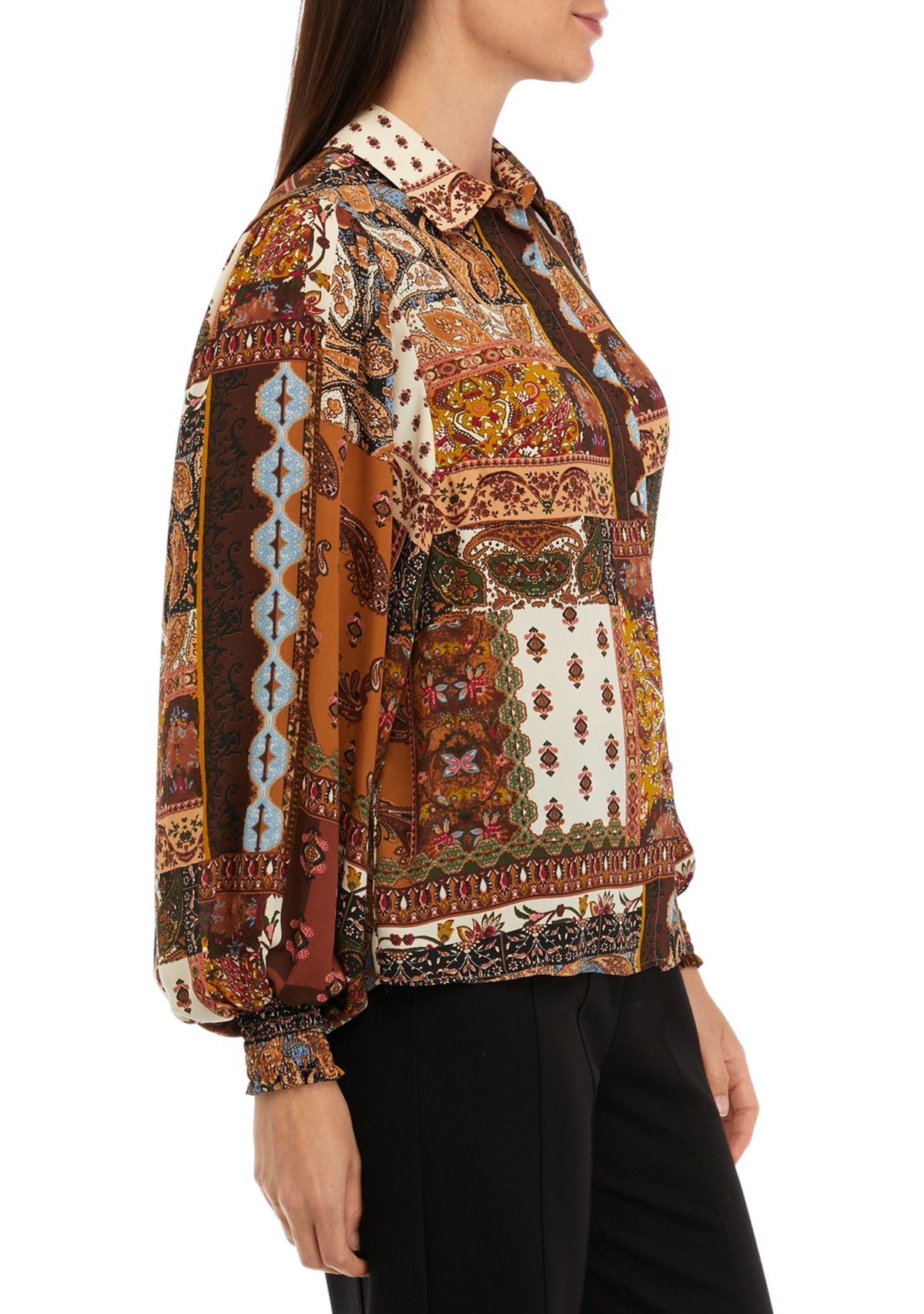 Womens Patchwork Printed Blouse