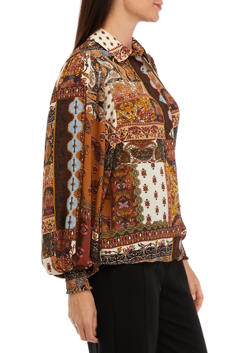 Womens Patchwork Printed Blouse