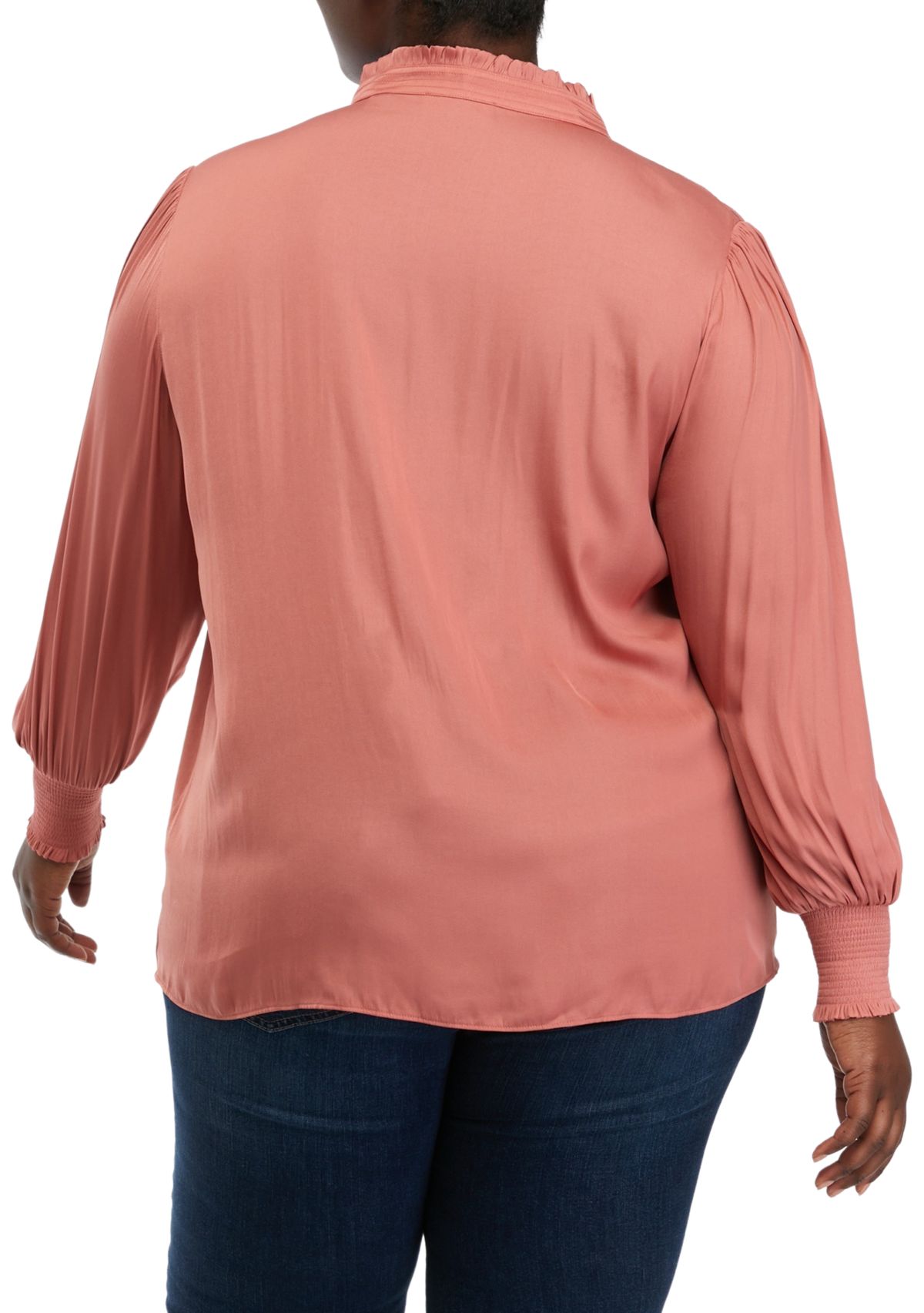 Plus Size Blouson Sleeve Ruffle Trim Blouse