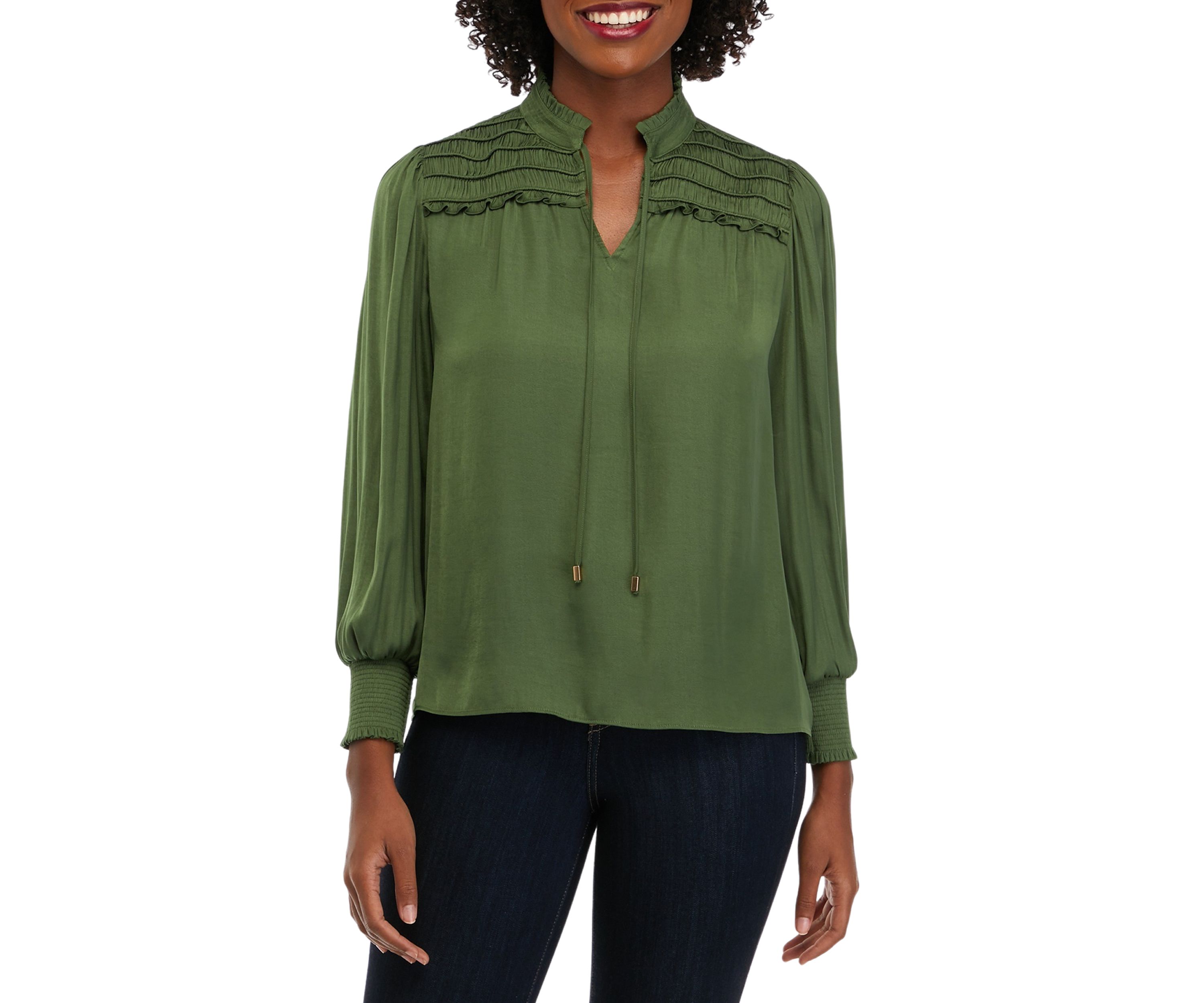 Womens Ruffle Yoke Airflow Blouse