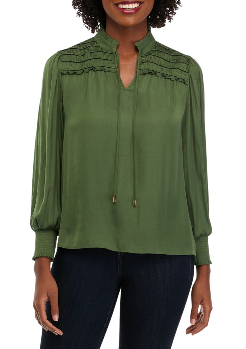 Womens Ruffle Yoke Airflow Blouse