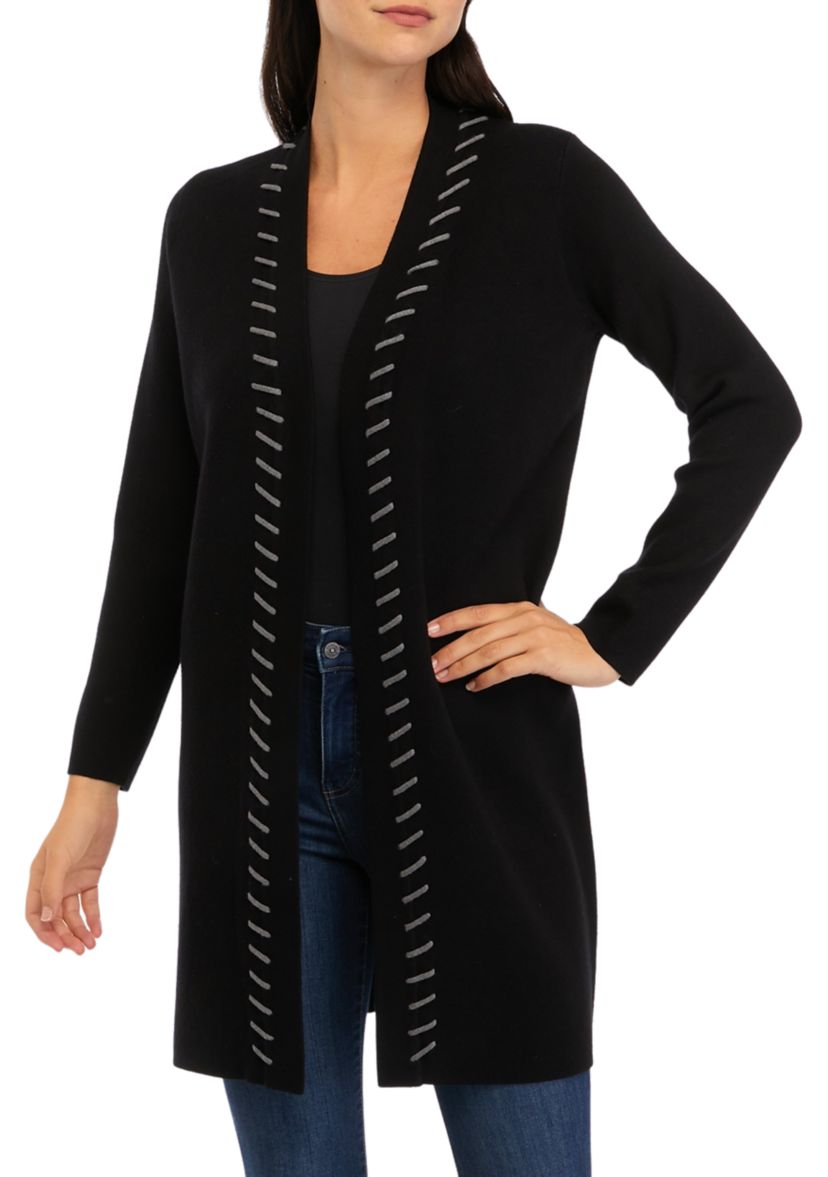 Petite Long Sleeve Whipstitch Open Cardigan 