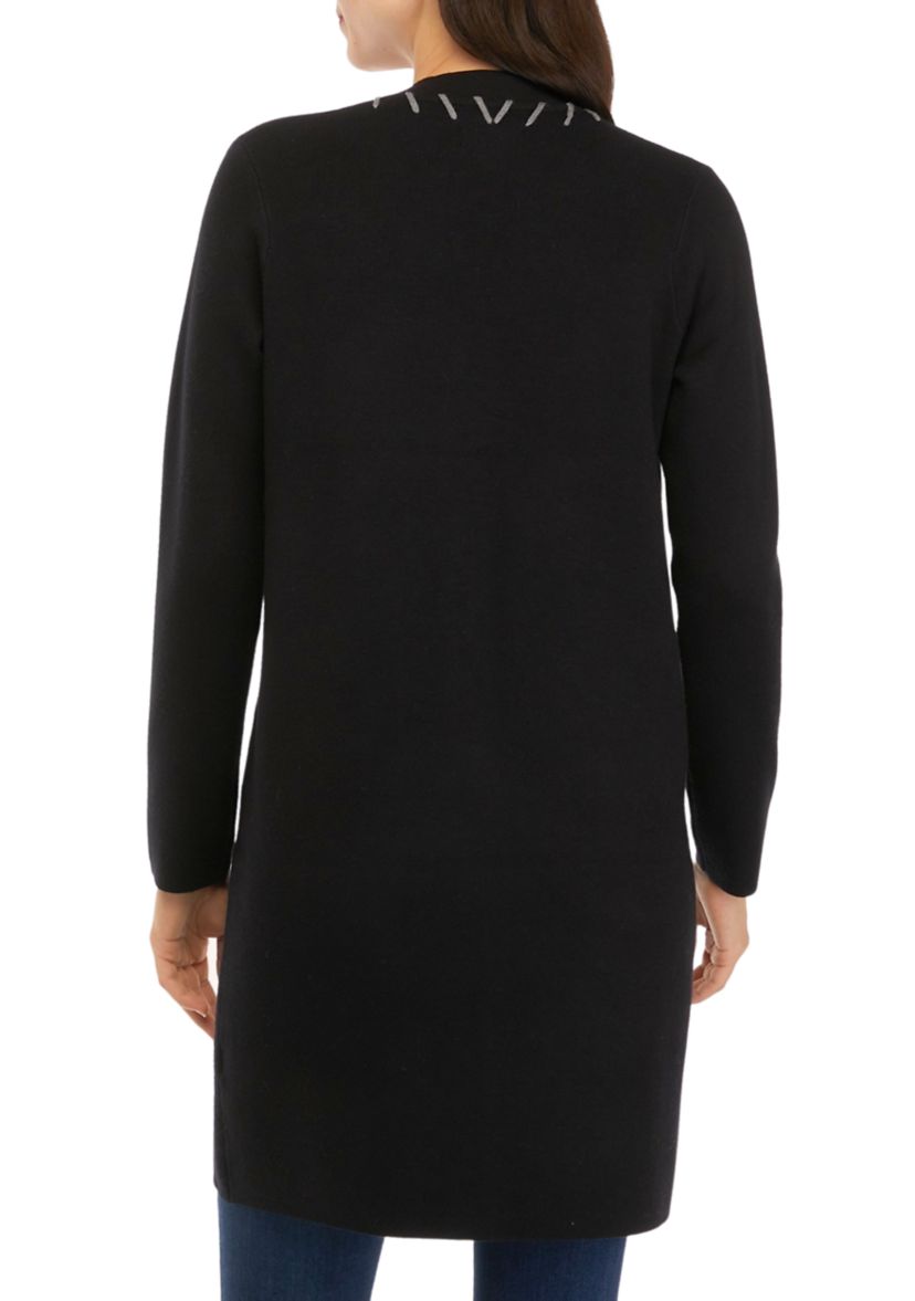 Petite Long Sleeve Whipstitch Open Cardigan 