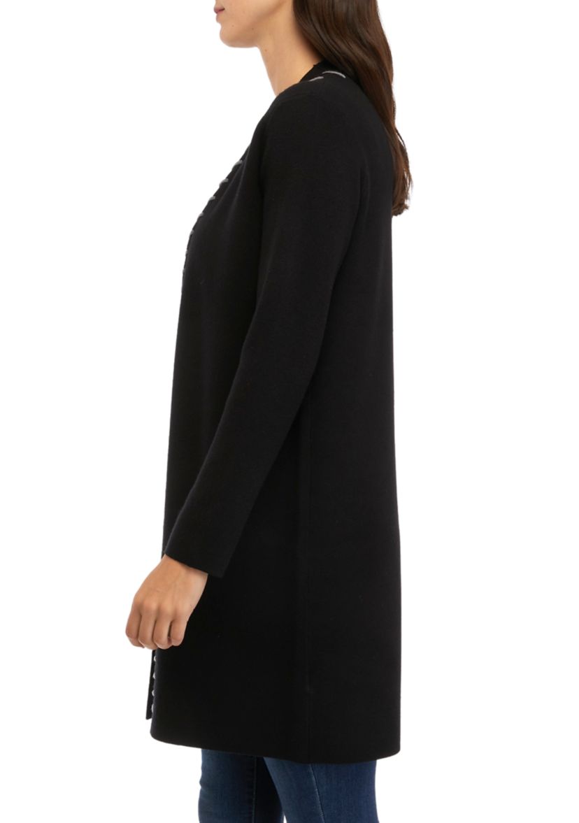 Petite Long Sleeve Whipstitch Open Cardigan 