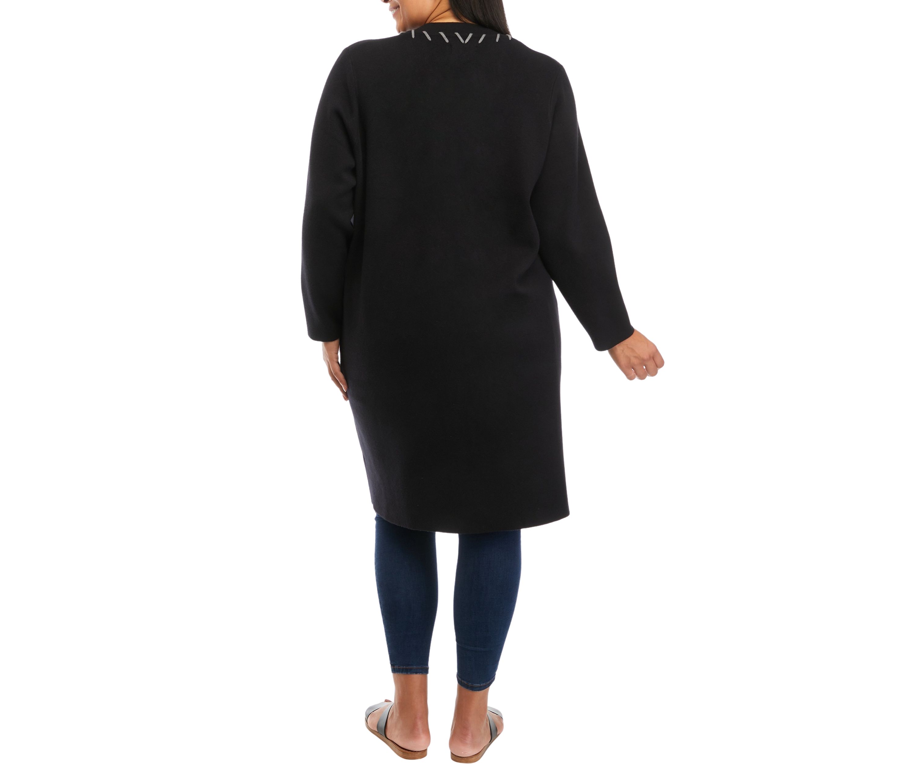 Plus Size Long Sleeve Whipstitch Open Cardigan 