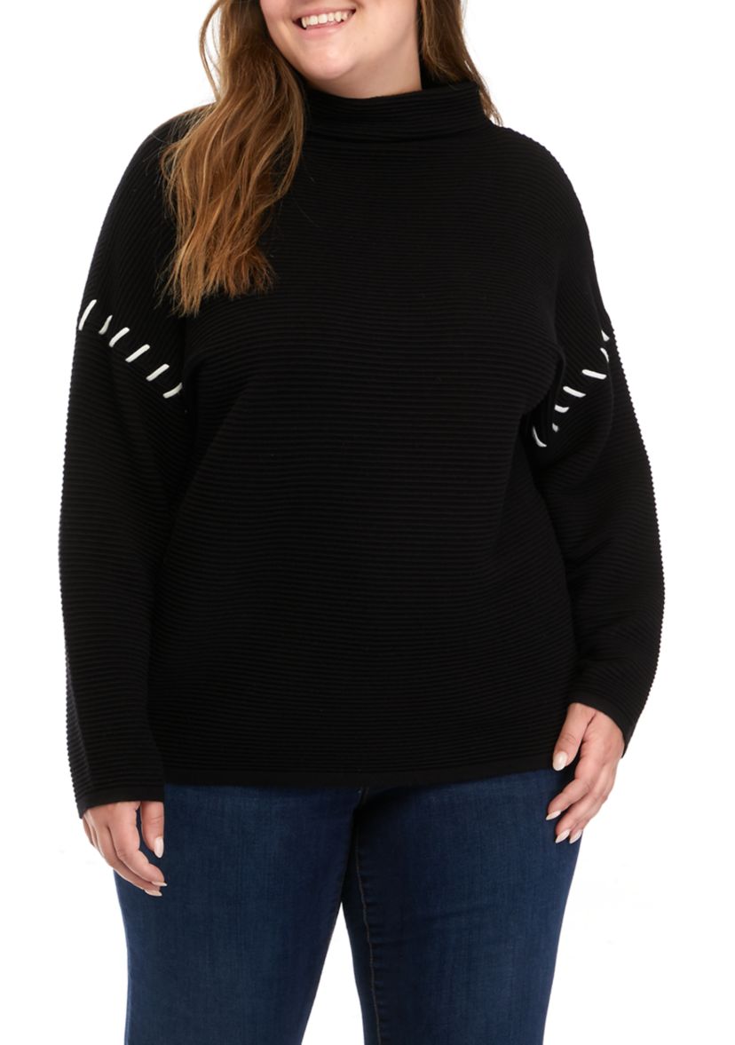 Plus Size Drop Shoulder Funnel Neck Sweater 