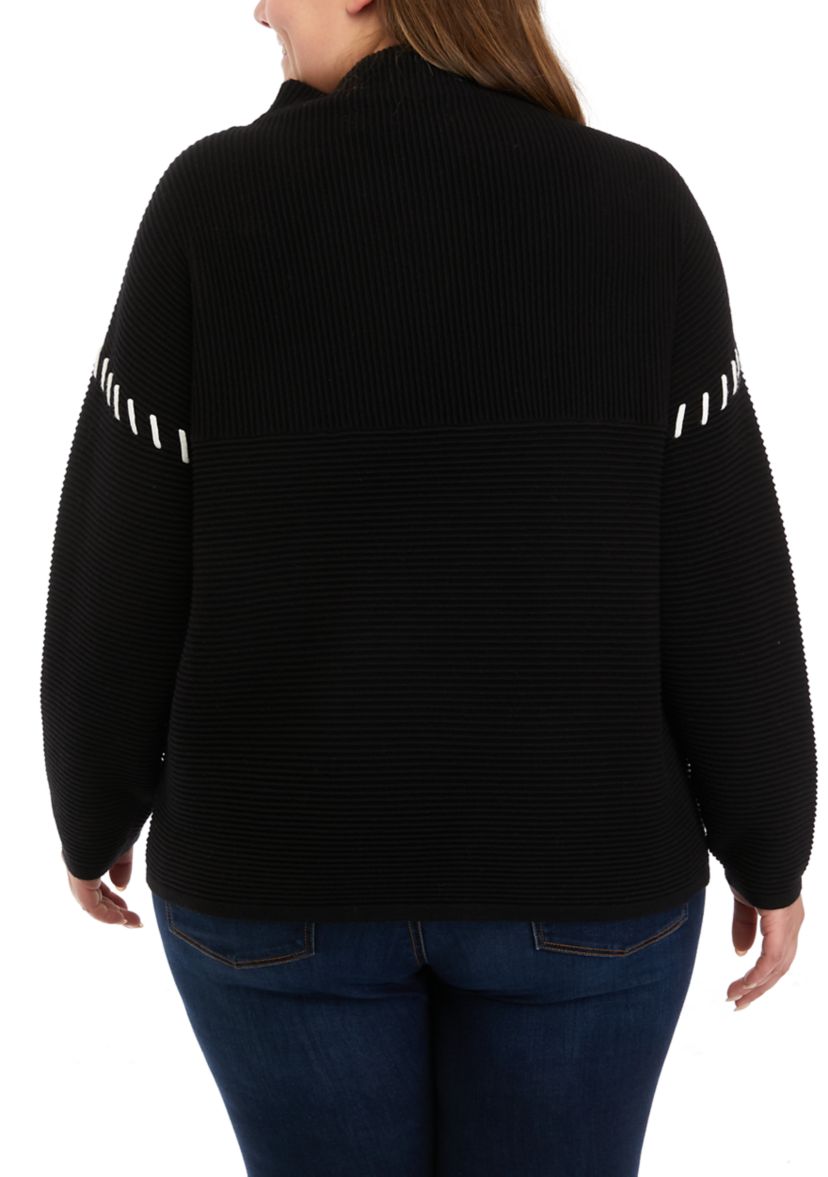 Plus Size Drop Shoulder Funnel Neck Sweater 