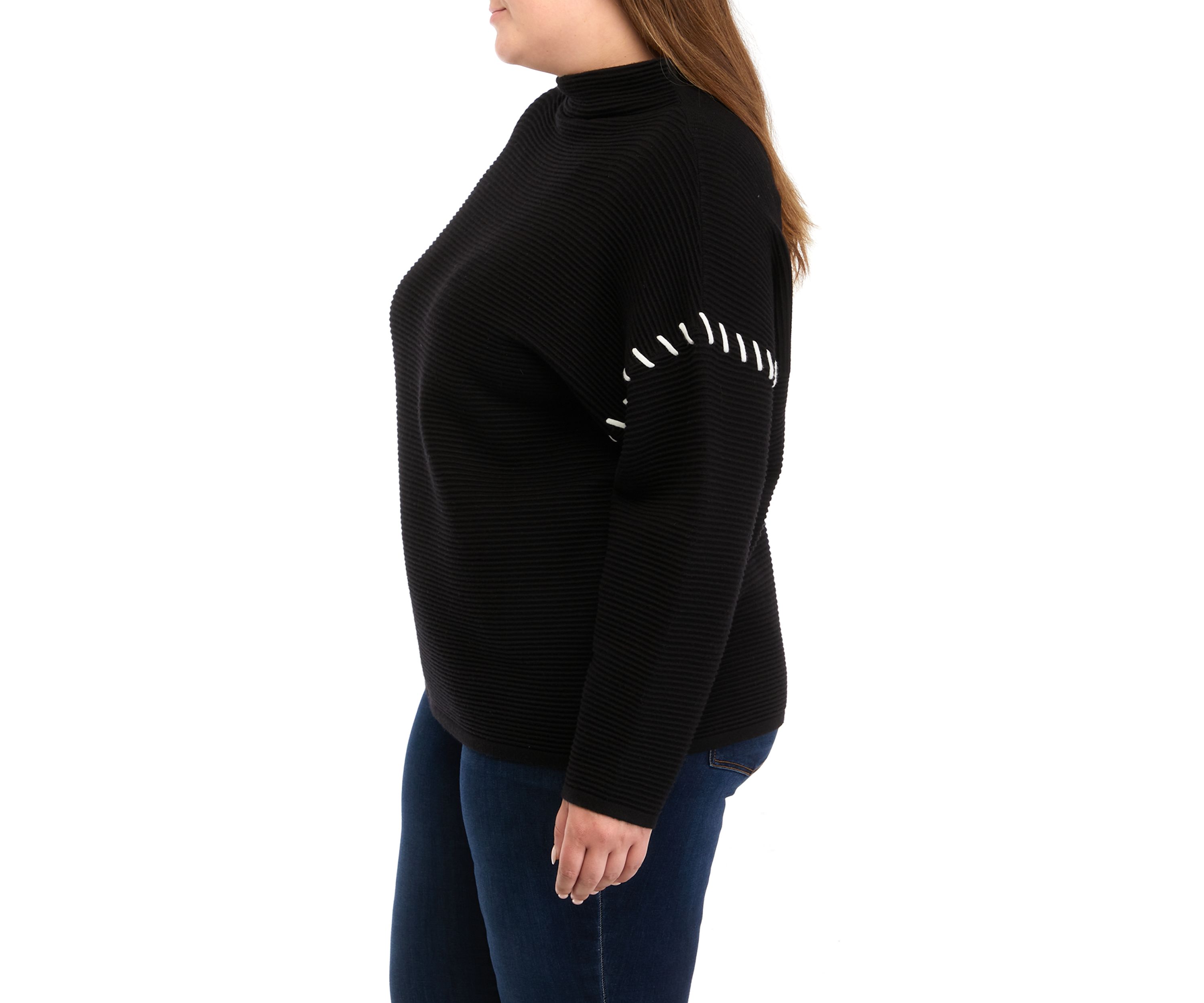 Plus Size Drop Shoulder Funnel Neck Sweater 