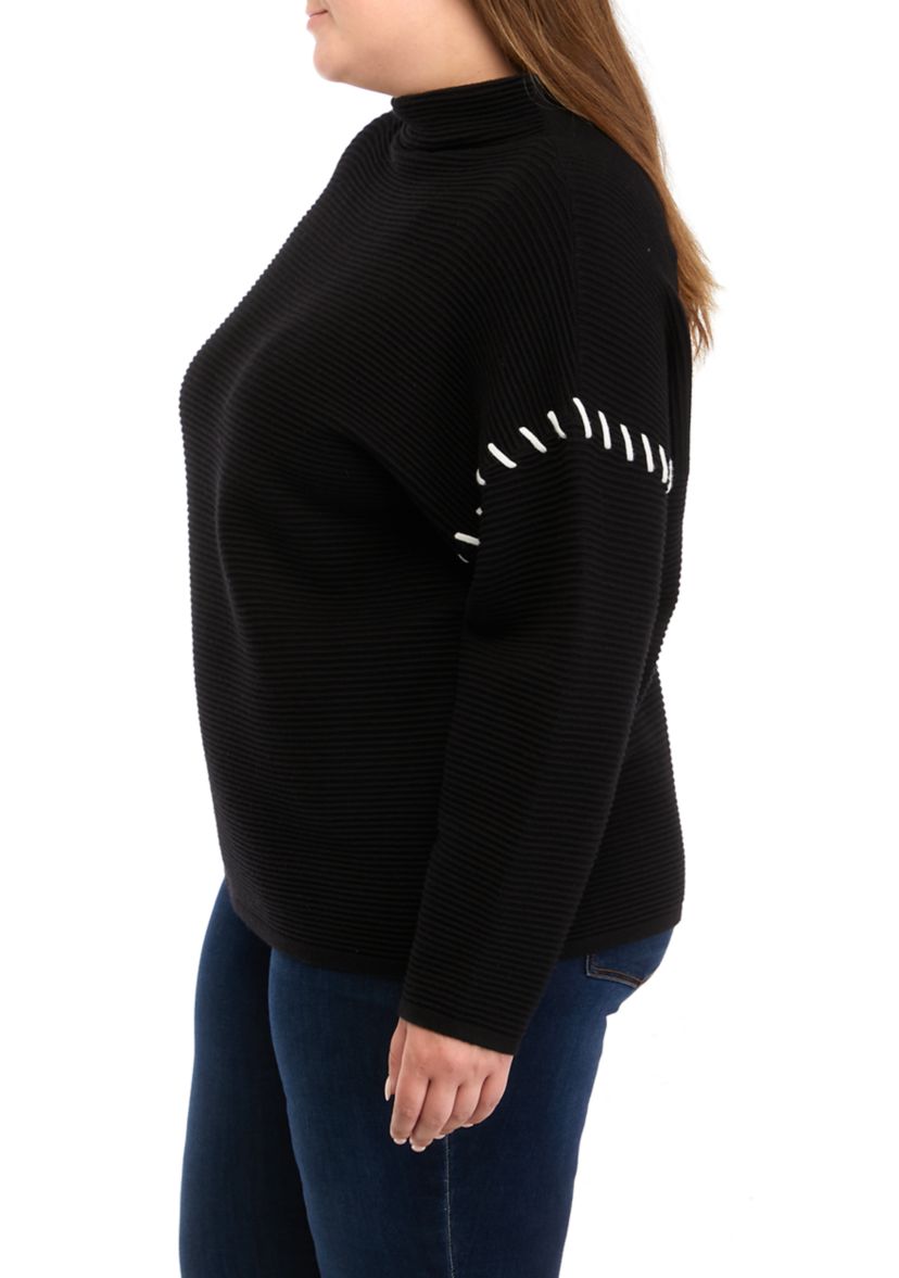 Plus Size Drop Shoulder Funnel Neck Sweater 