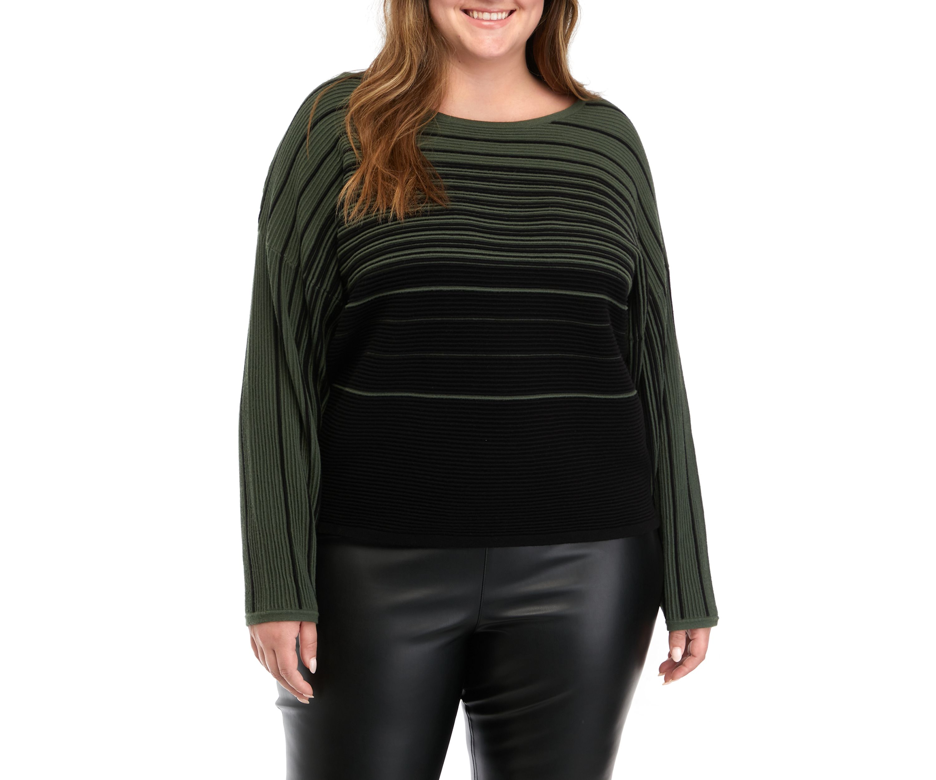Plus Size Long Sleeve Stripe Dolman Sweater