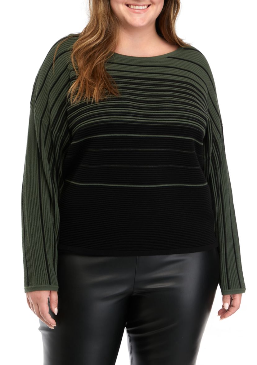 Plus Size Long Sleeve Stripe Dolman Sweater