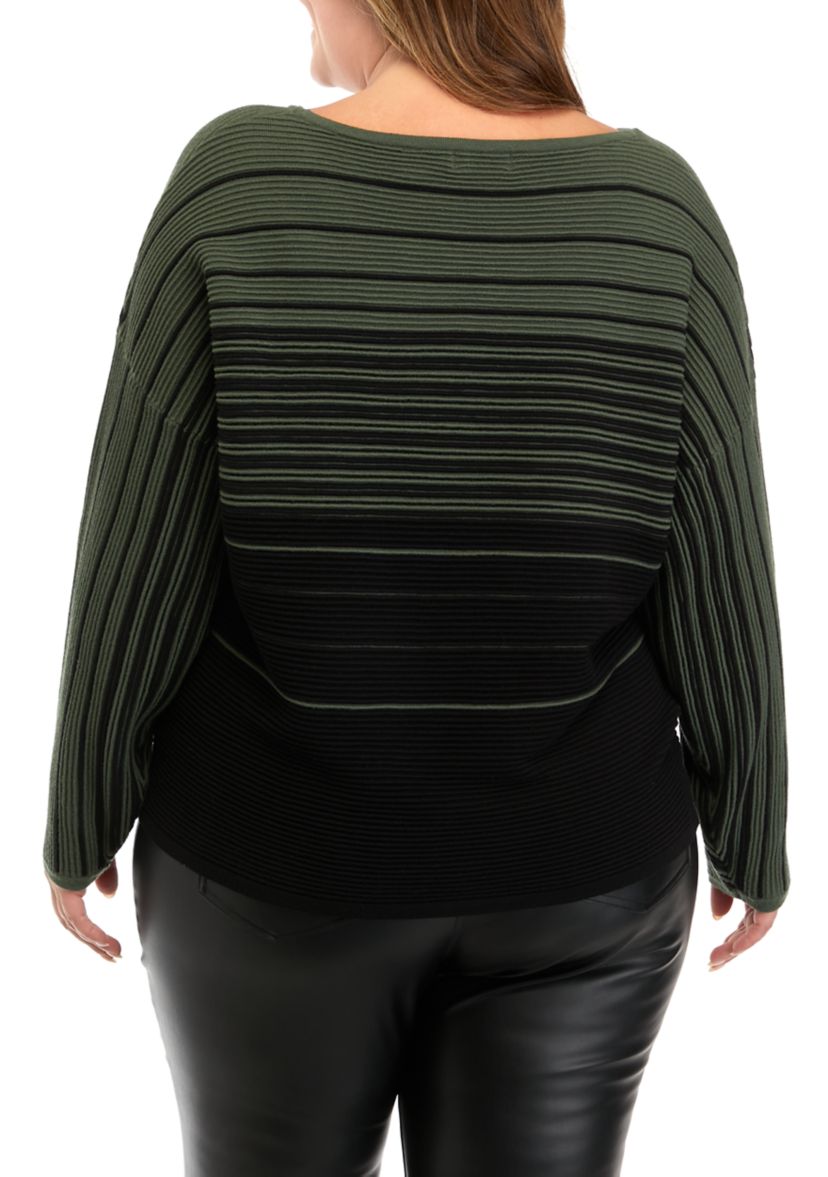 Plus Size Long Sleeve Stripe Dolman Sweater