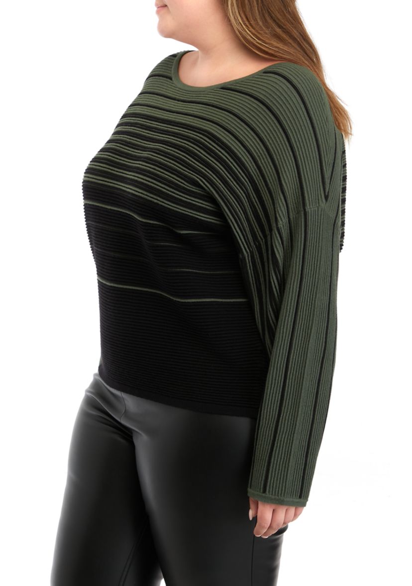 Plus Size Long Sleeve Stripe Dolman Sweater