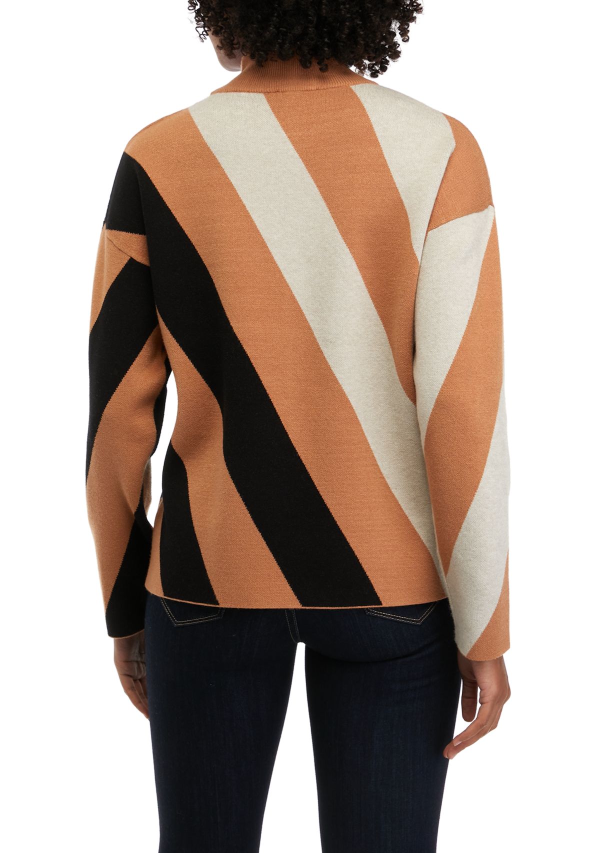 Womens Stripe Mock Neck Sweater