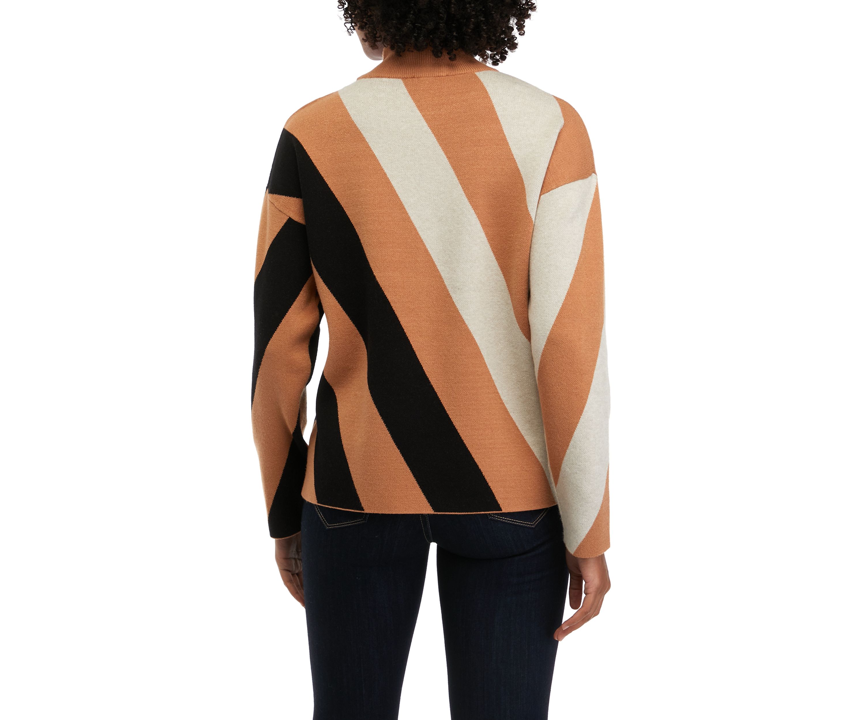 Womens Stripe Mock Neck Sweater