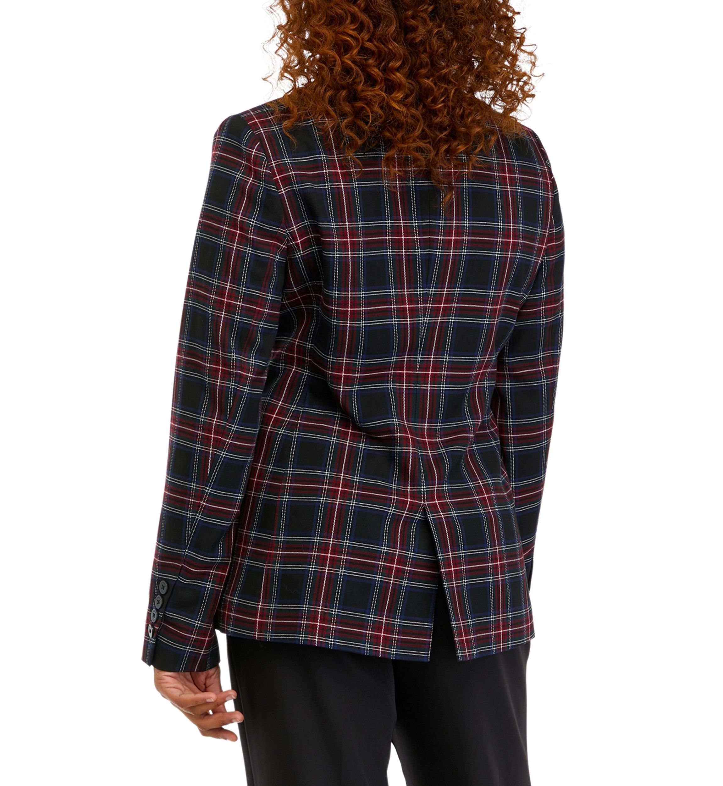 Womens Notch Lapel Plaid Printed Blazer