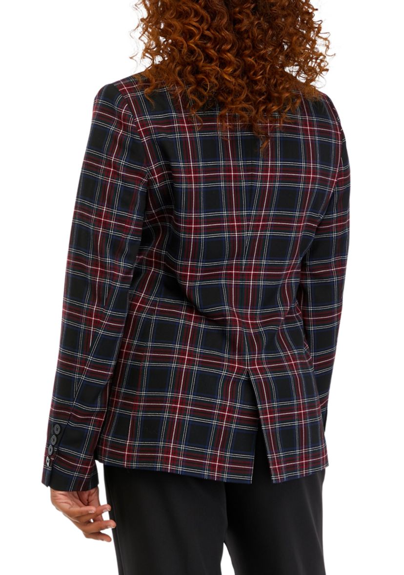 Womens Notch Lapel Plaid Printed Blazer