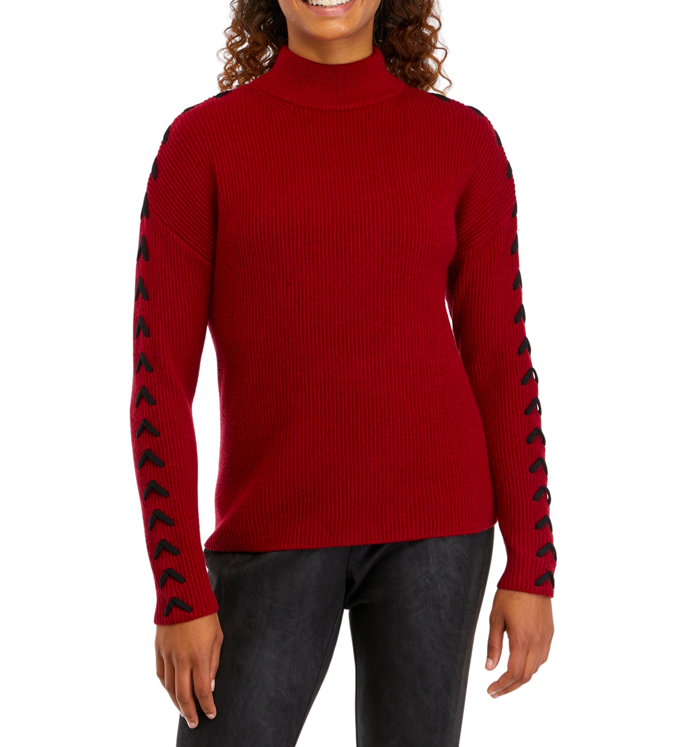 Womens Mock Neck Whipstitched Sweater