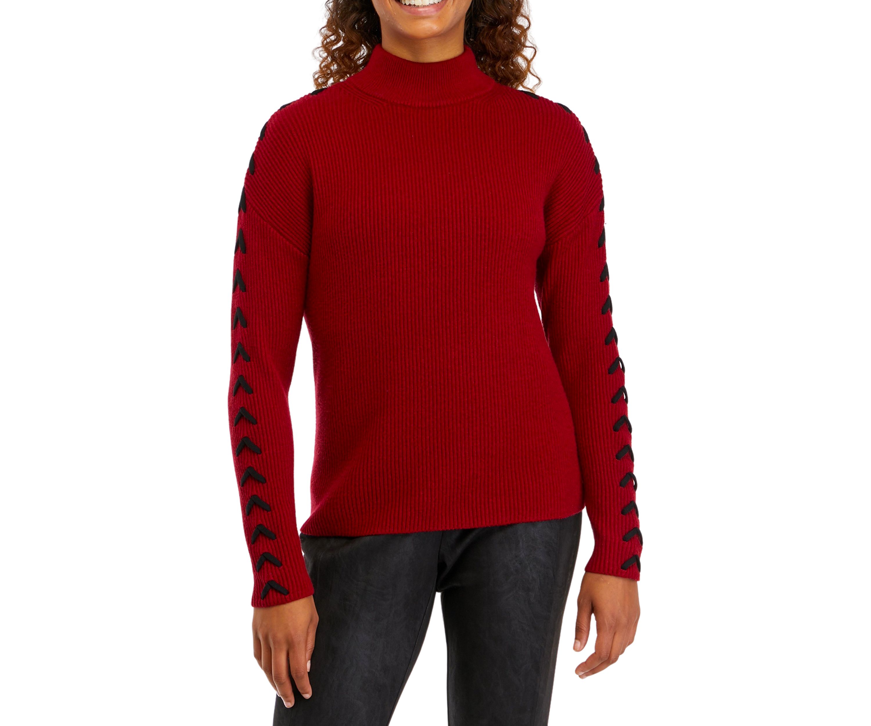 Womens Mock Neck Whipstitched Sweater