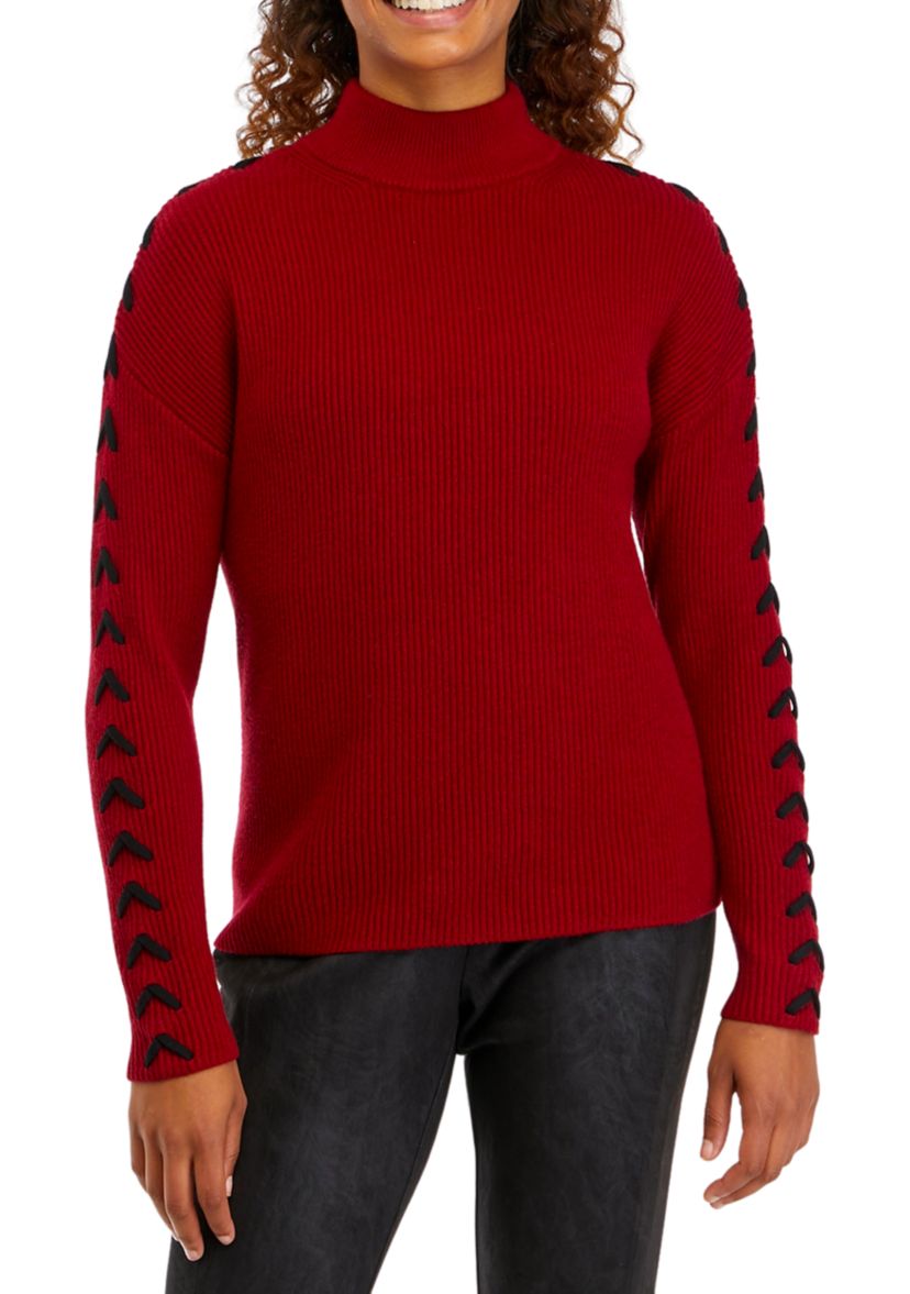 Womens Mock Neck Whipstitched Sweater