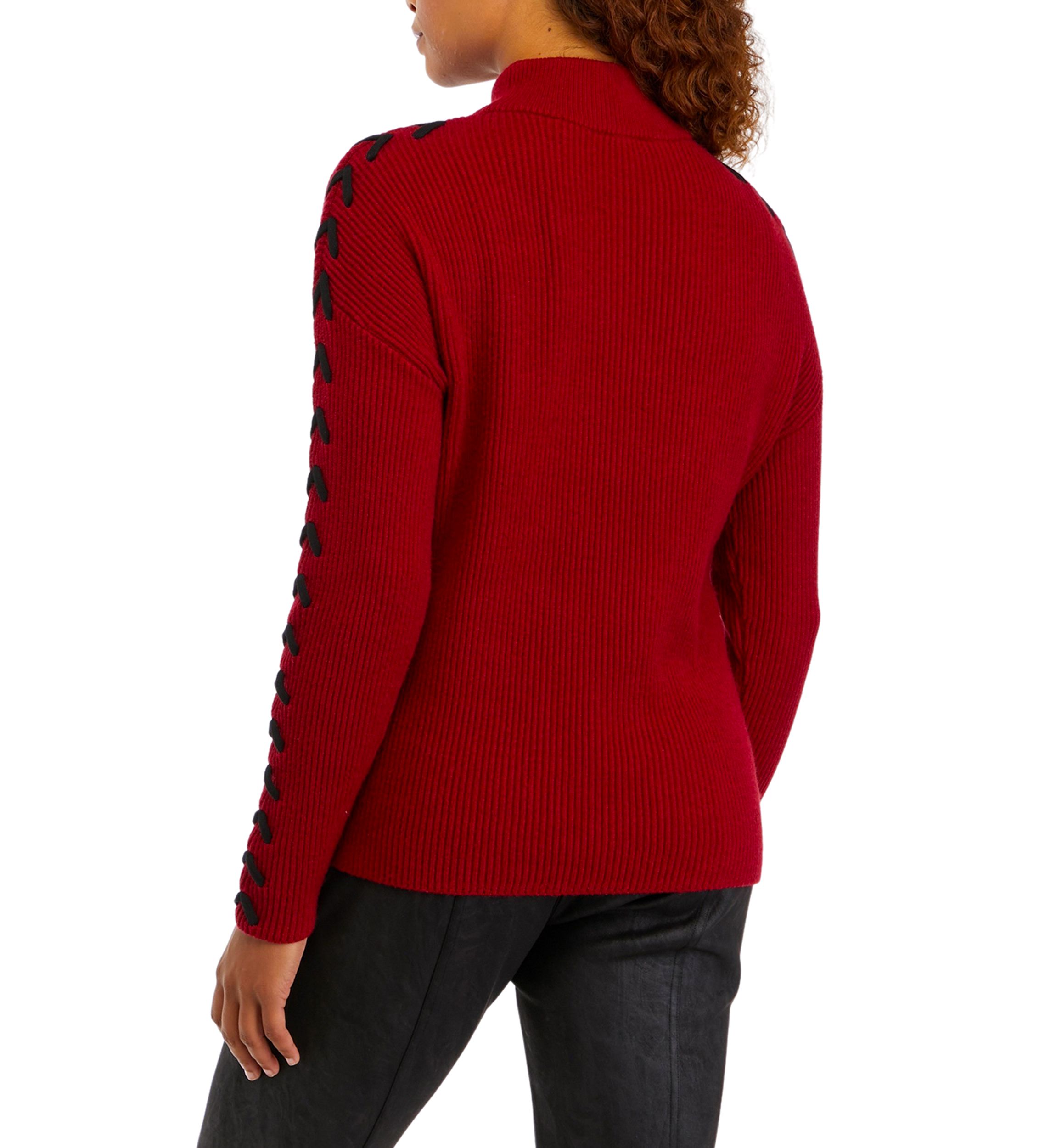 Womens Mock Neck Whipstitched Sweater