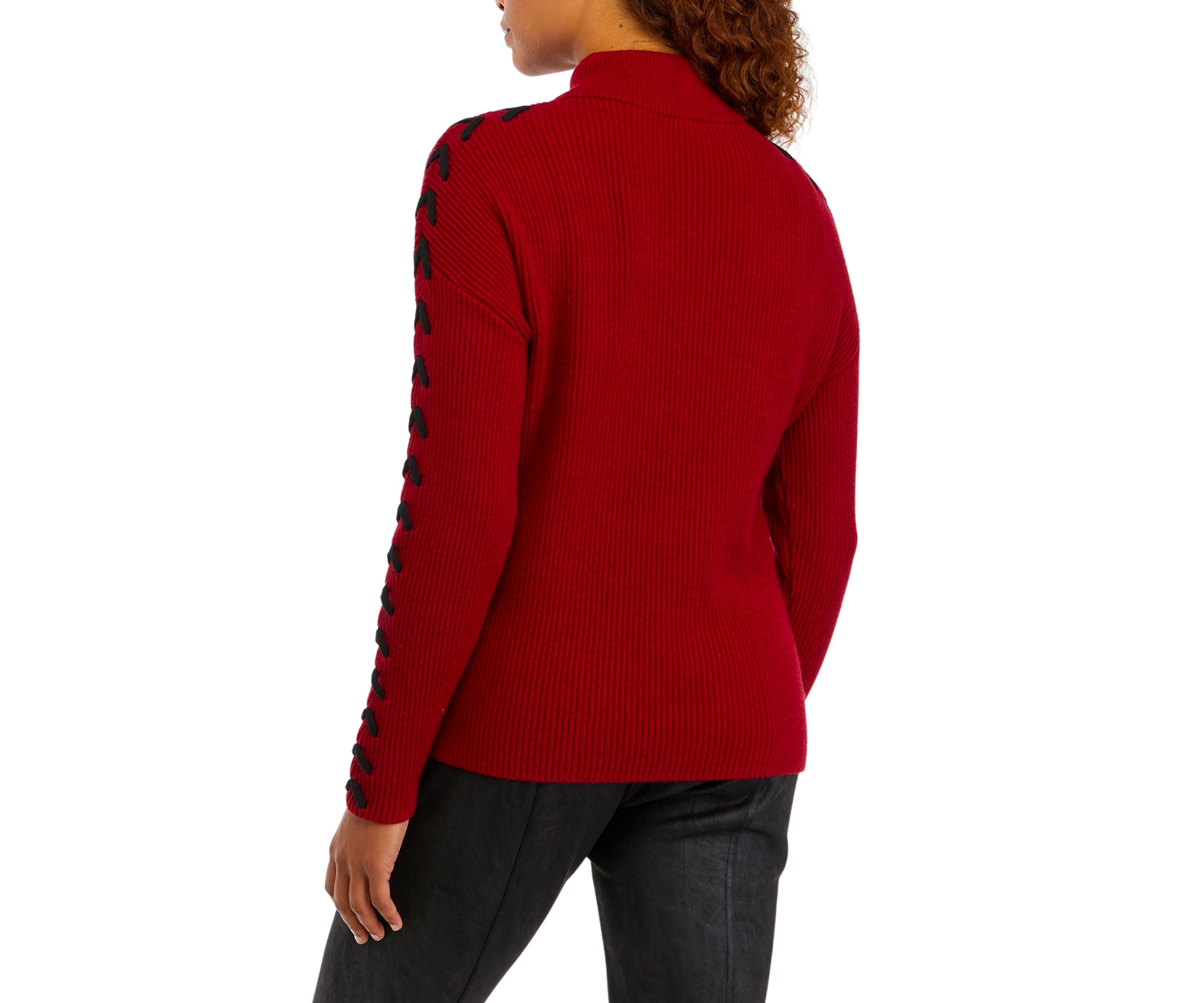 Womens Mock Neck Whipstitched Sweater