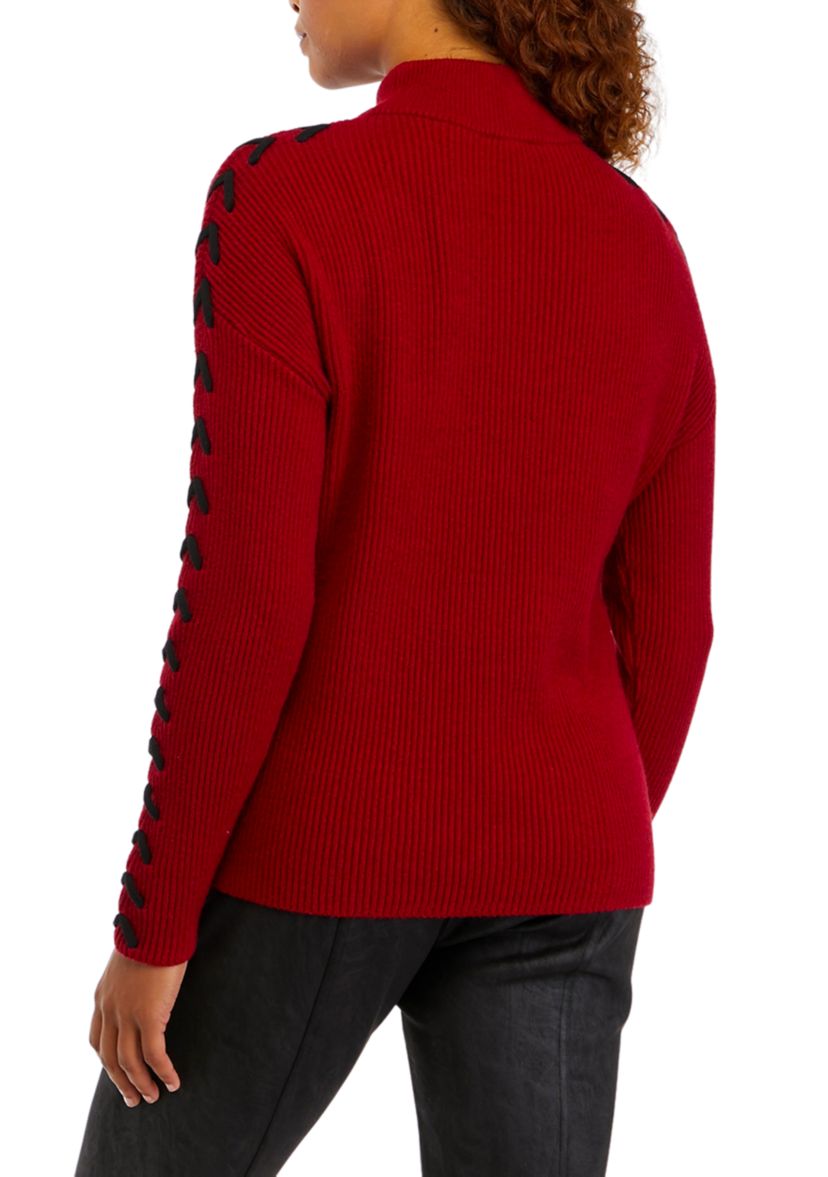 Womens Mock Neck Whipstitched Sweater