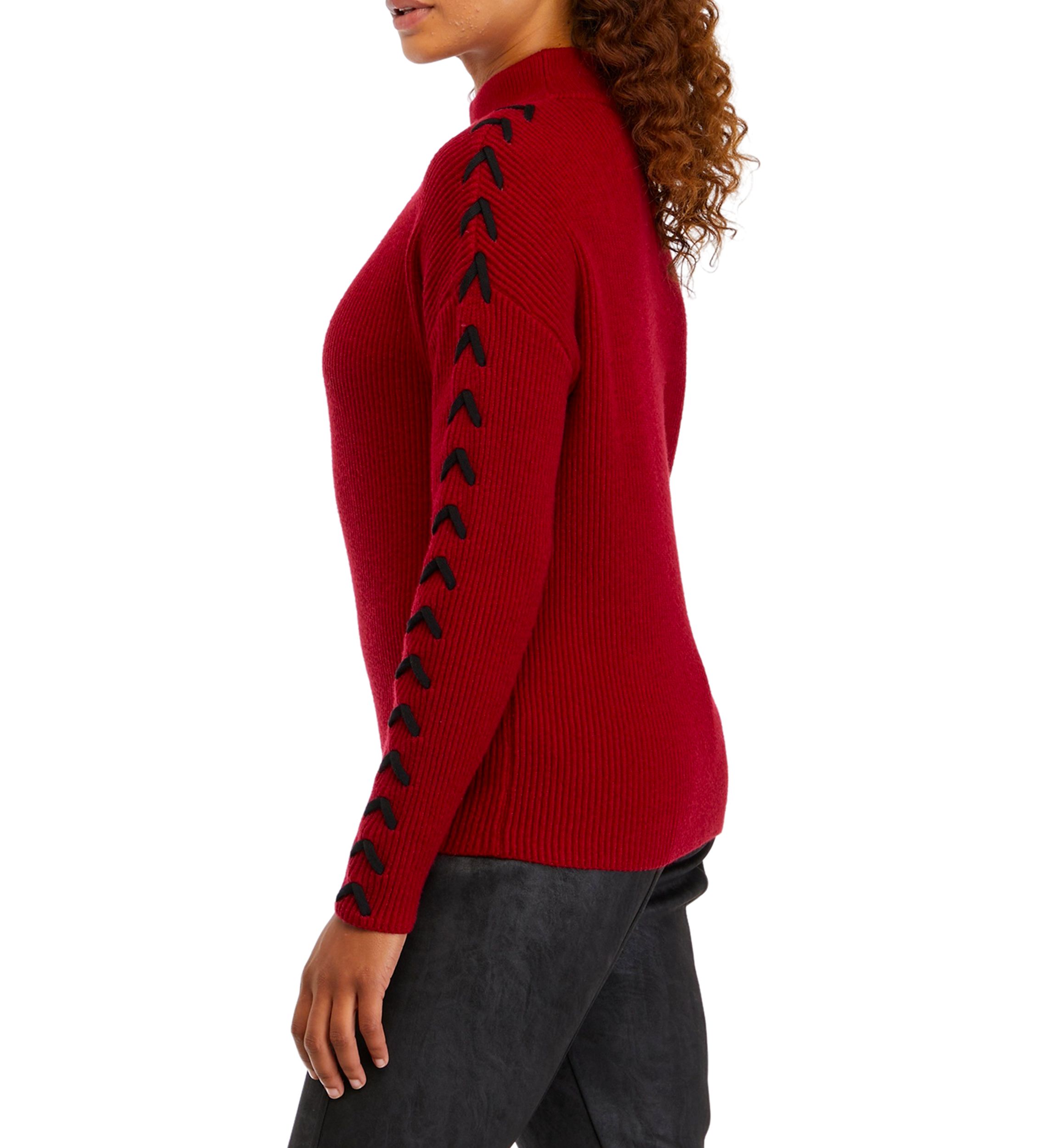 Womens Mock Neck Whipstitched Sweater