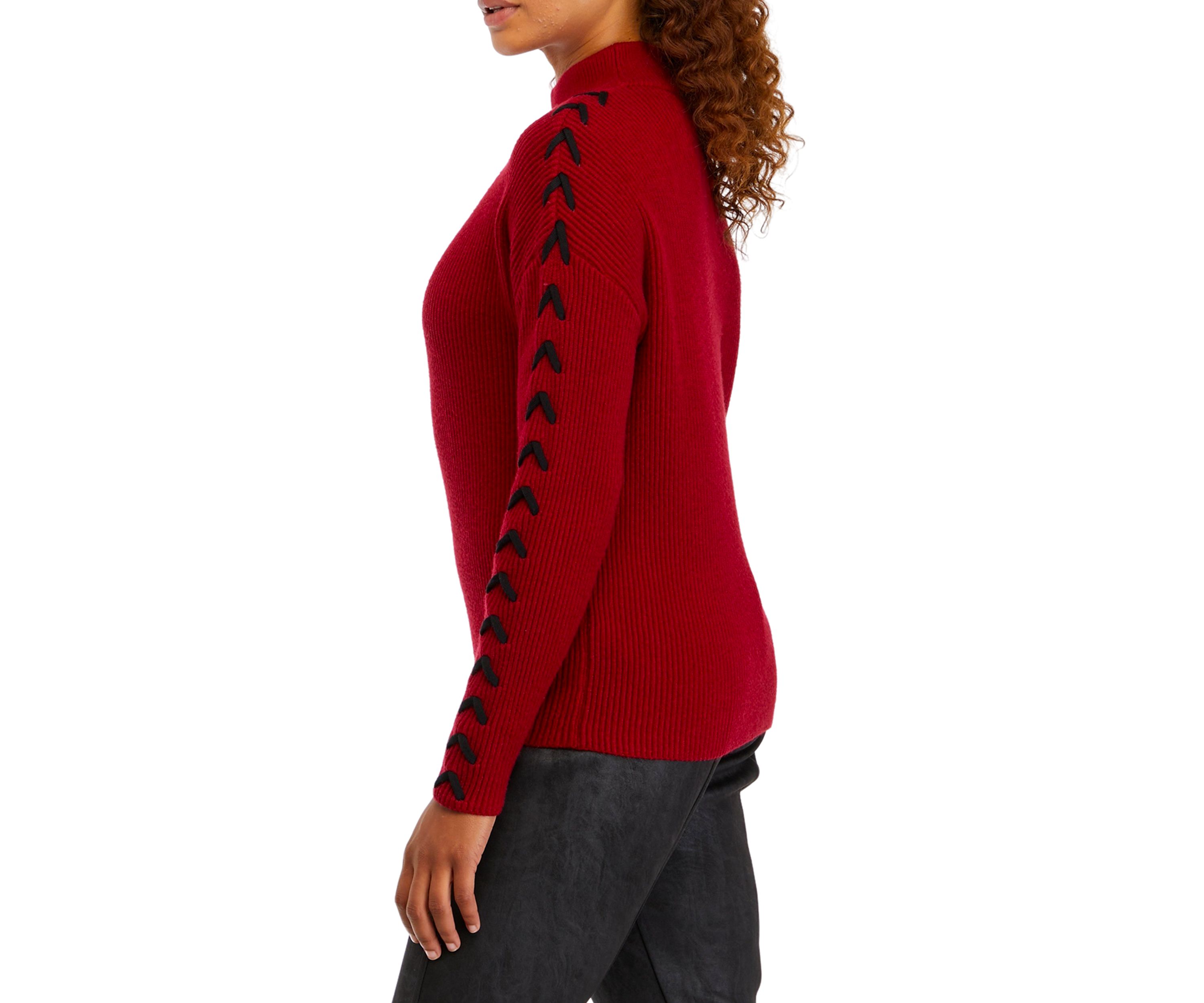 Womens Mock Neck Whipstitched Sweater