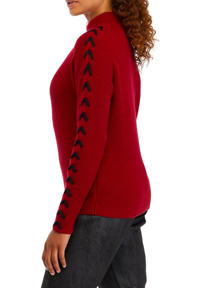 Womens Mock Neck Whipstitched Sweater