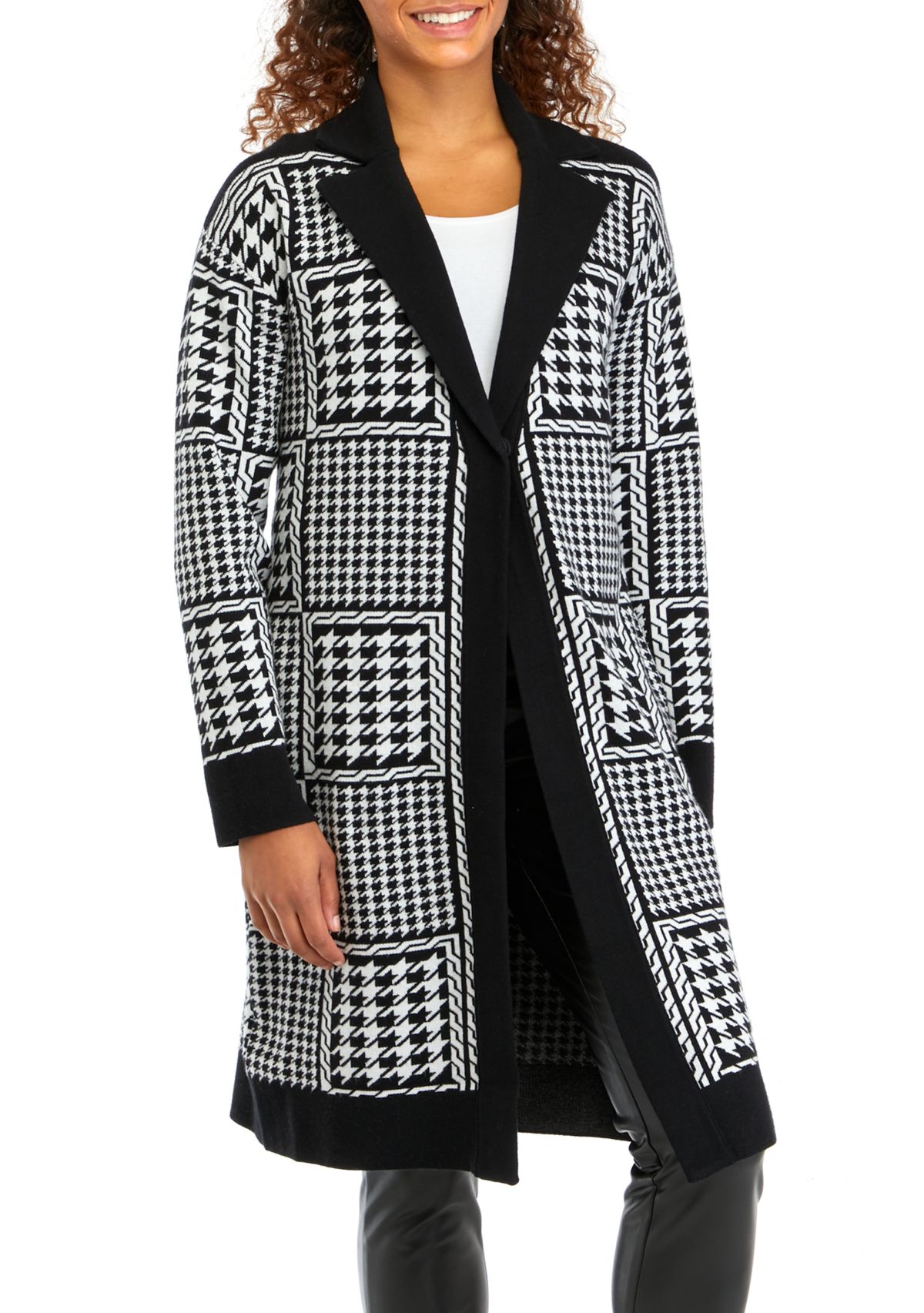 Womens Notch Collar Printed Cardigan
