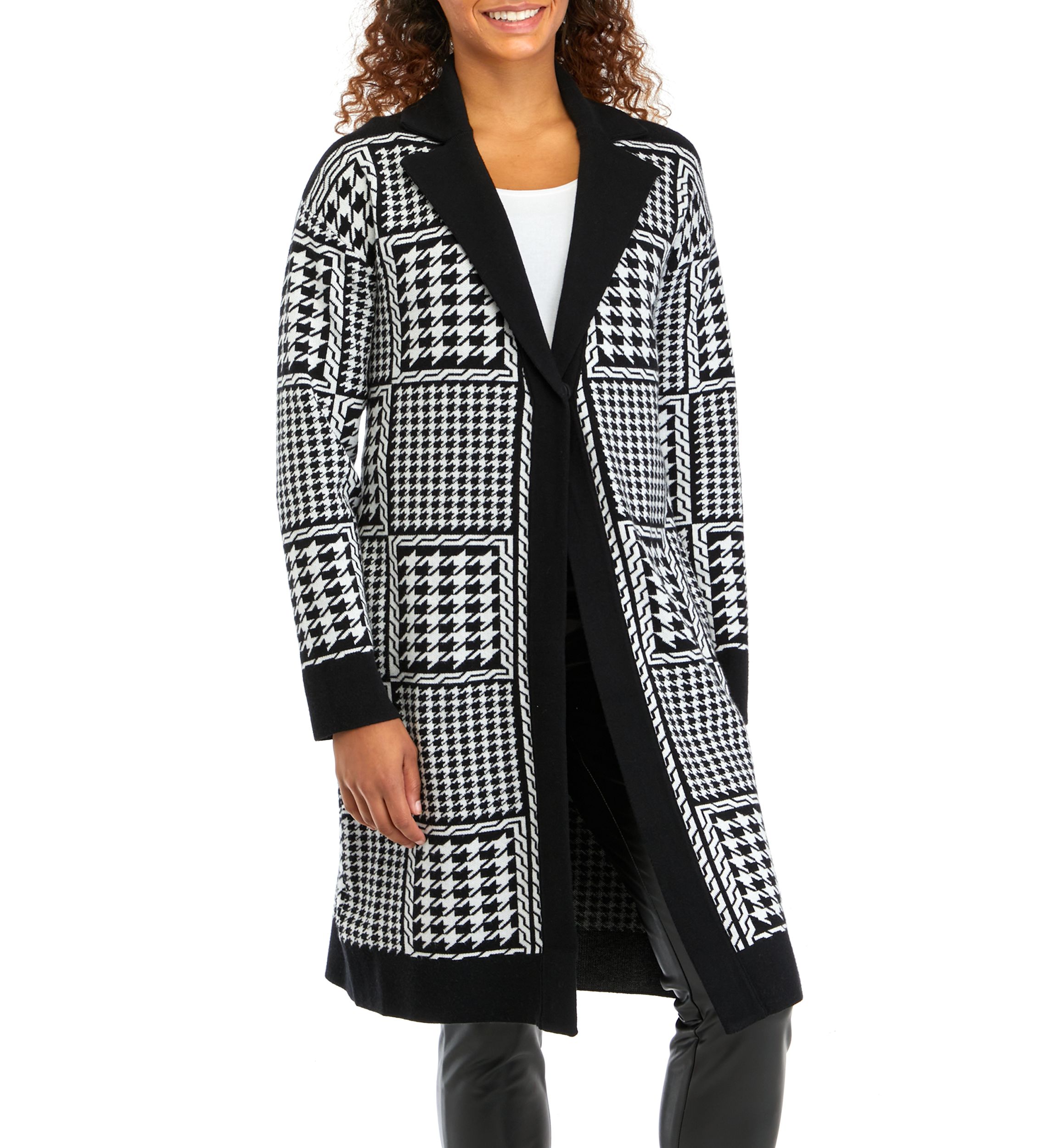 Womens Notch Collar Printed Cardigan