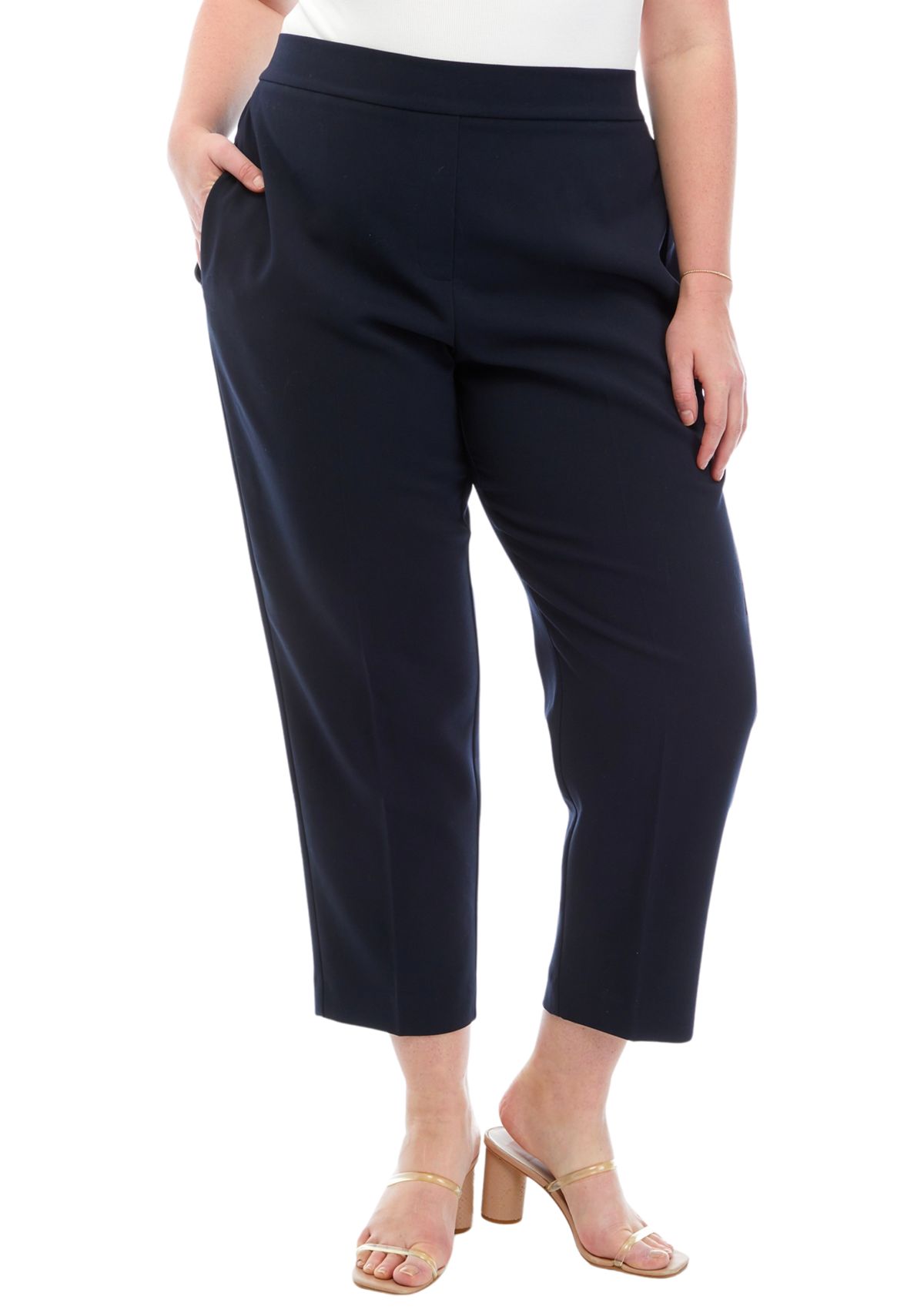 Plus Size Pull On Slim Pants with Side Zip Pockets