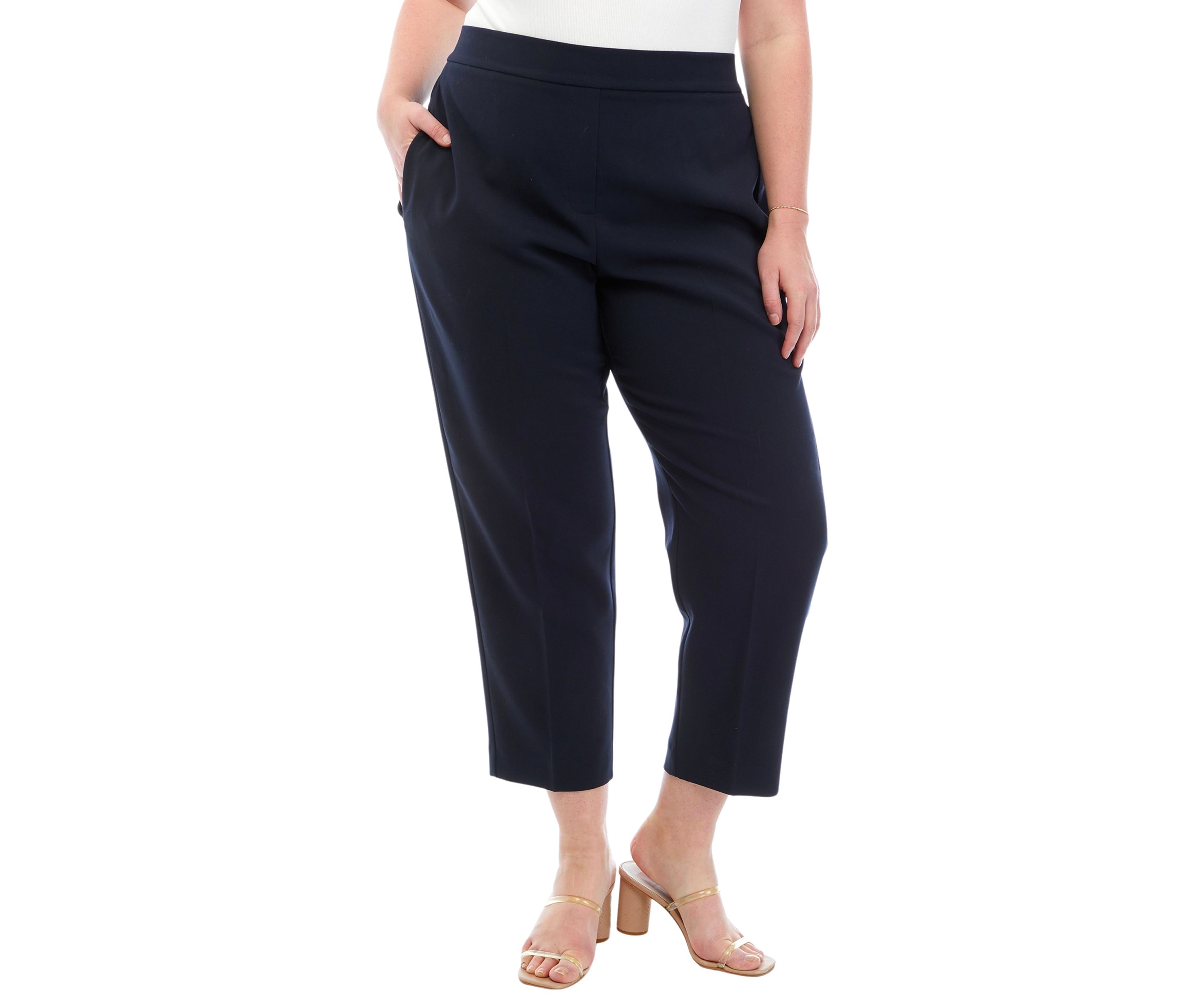 Plus Size Pull On Slim Pants with Side Zip Pockets