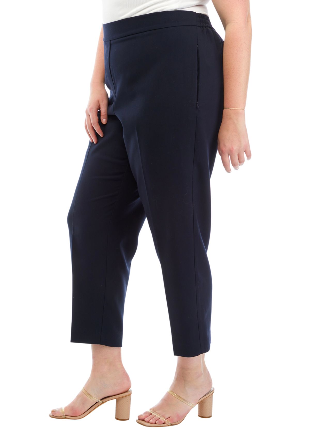 Plus Size Pull On Slim Pants with Side Zip Pockets