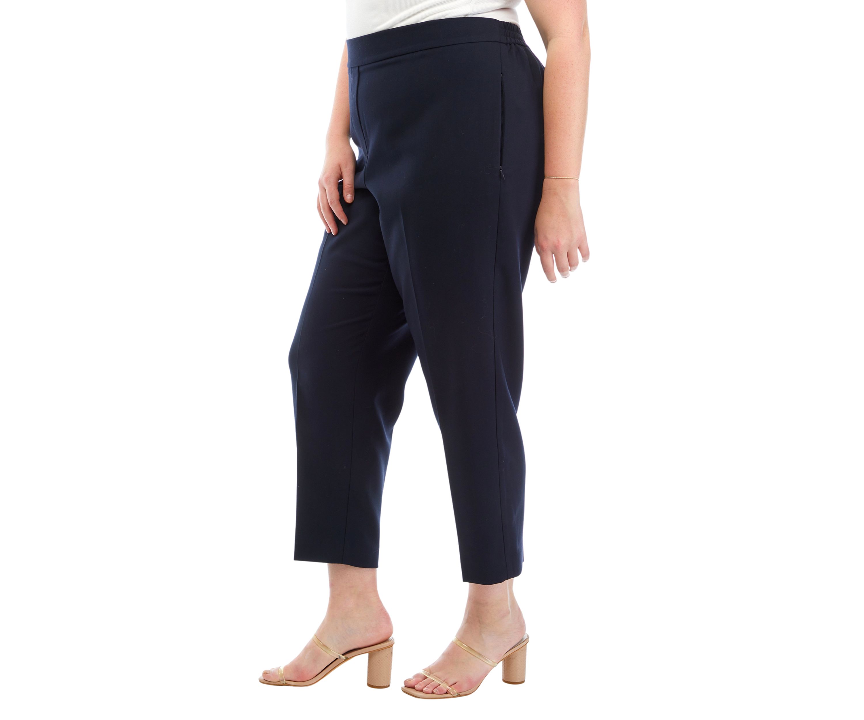 Plus Size Pull On Slim Pants with Side Zip Pockets