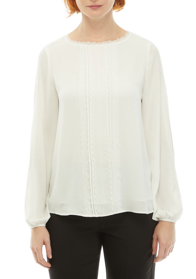 Womens Long Sleeve Lace Inset Blouse
