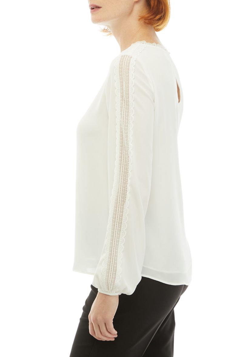 Womens Long Sleeve Lace Inset Blouse