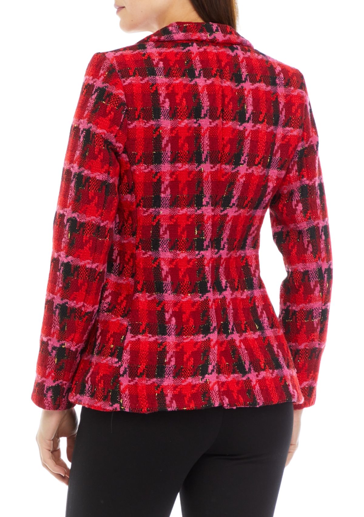Womens Plaid Tweed One Button Blazer