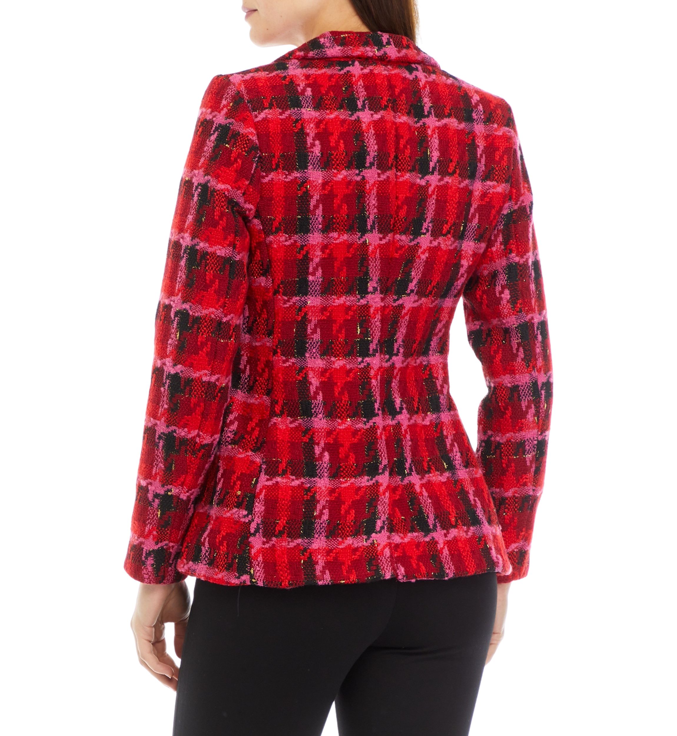 Womens Plaid Tweed One Button Blazer