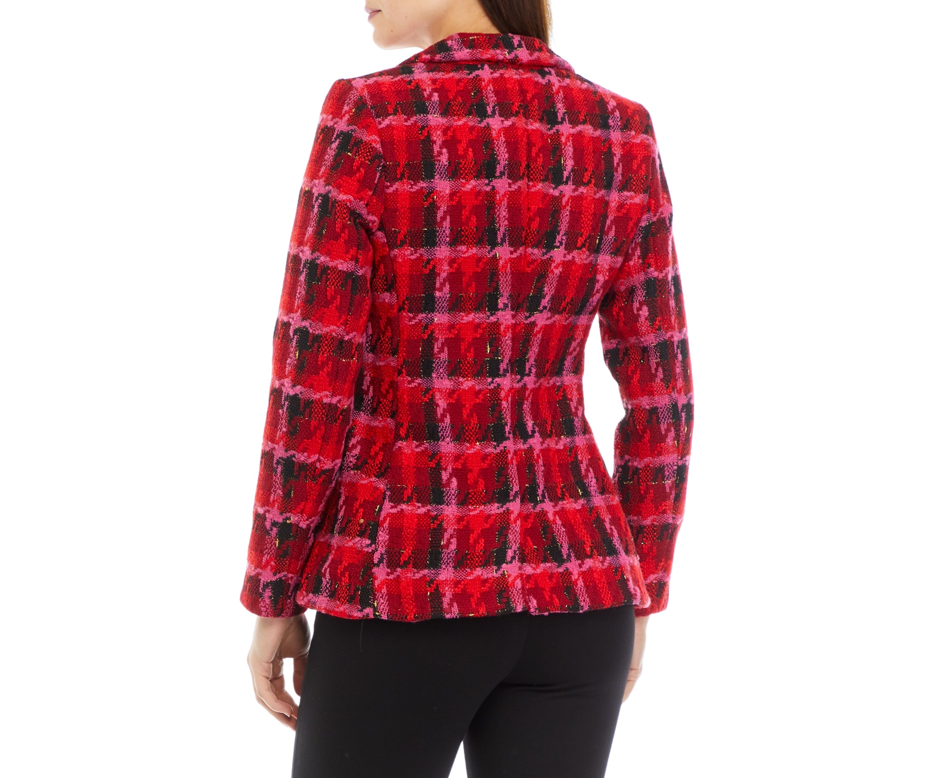 Womens Plaid Tweed One Button Blazer