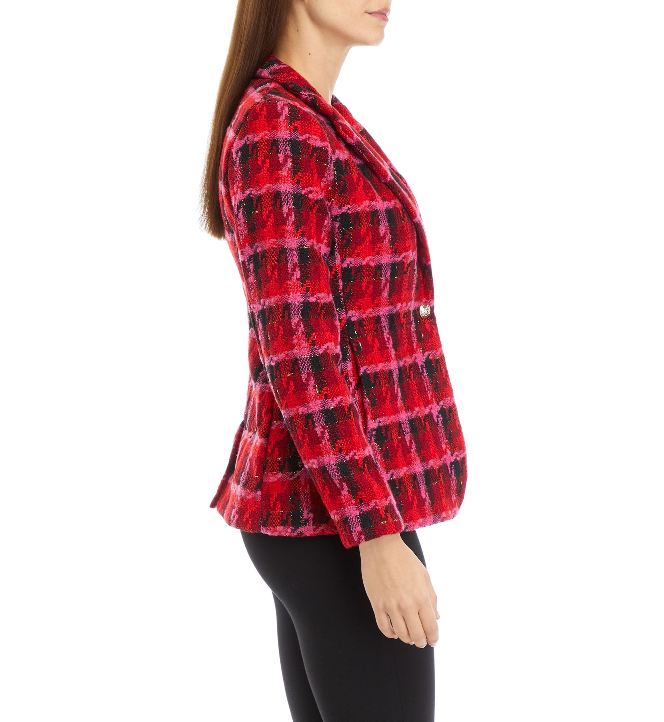 Womens Plaid Tweed One Button Blazer