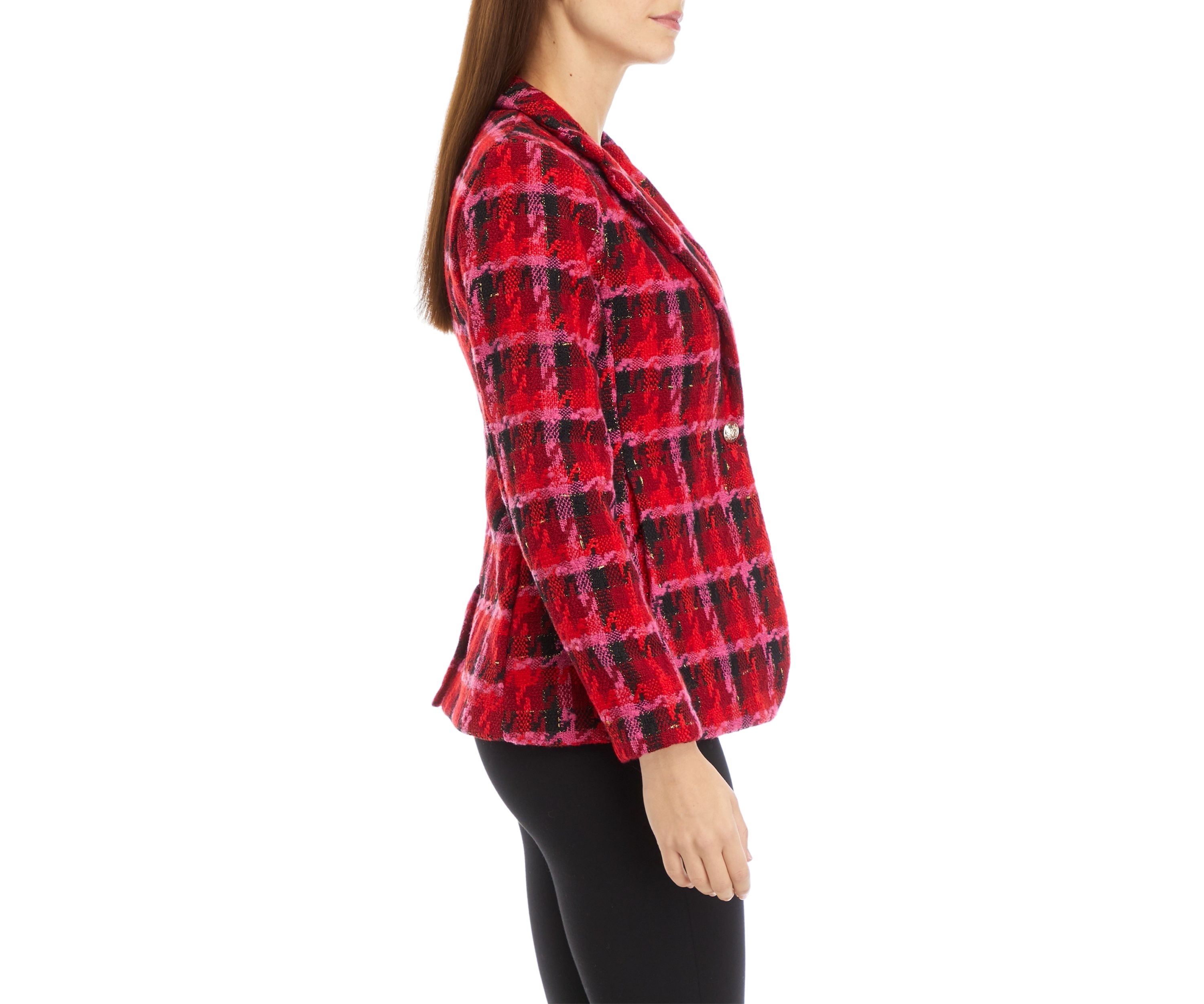 Womens Plaid Tweed One Button Blazer