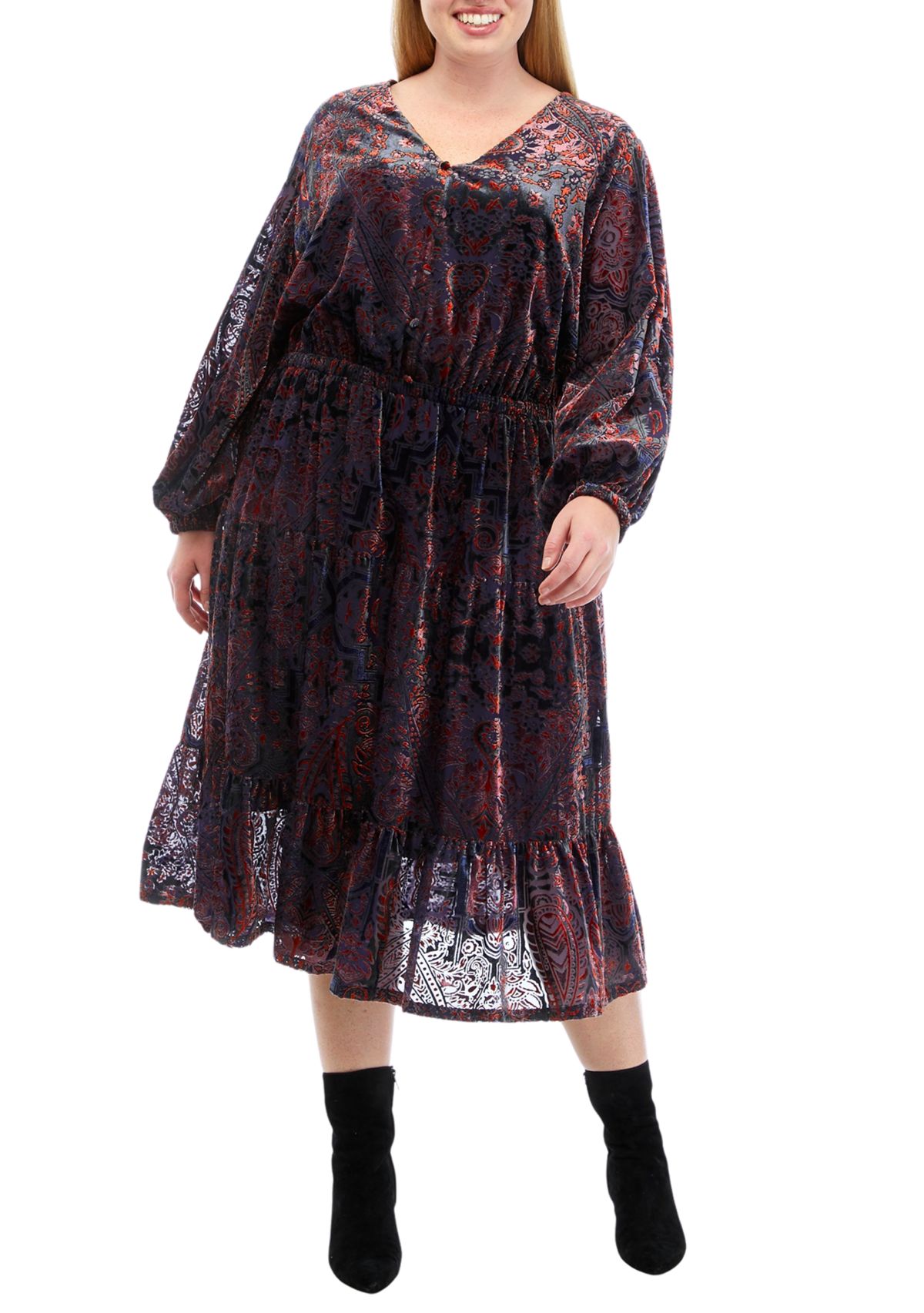 Plus Size V-Neck Tiered Dress